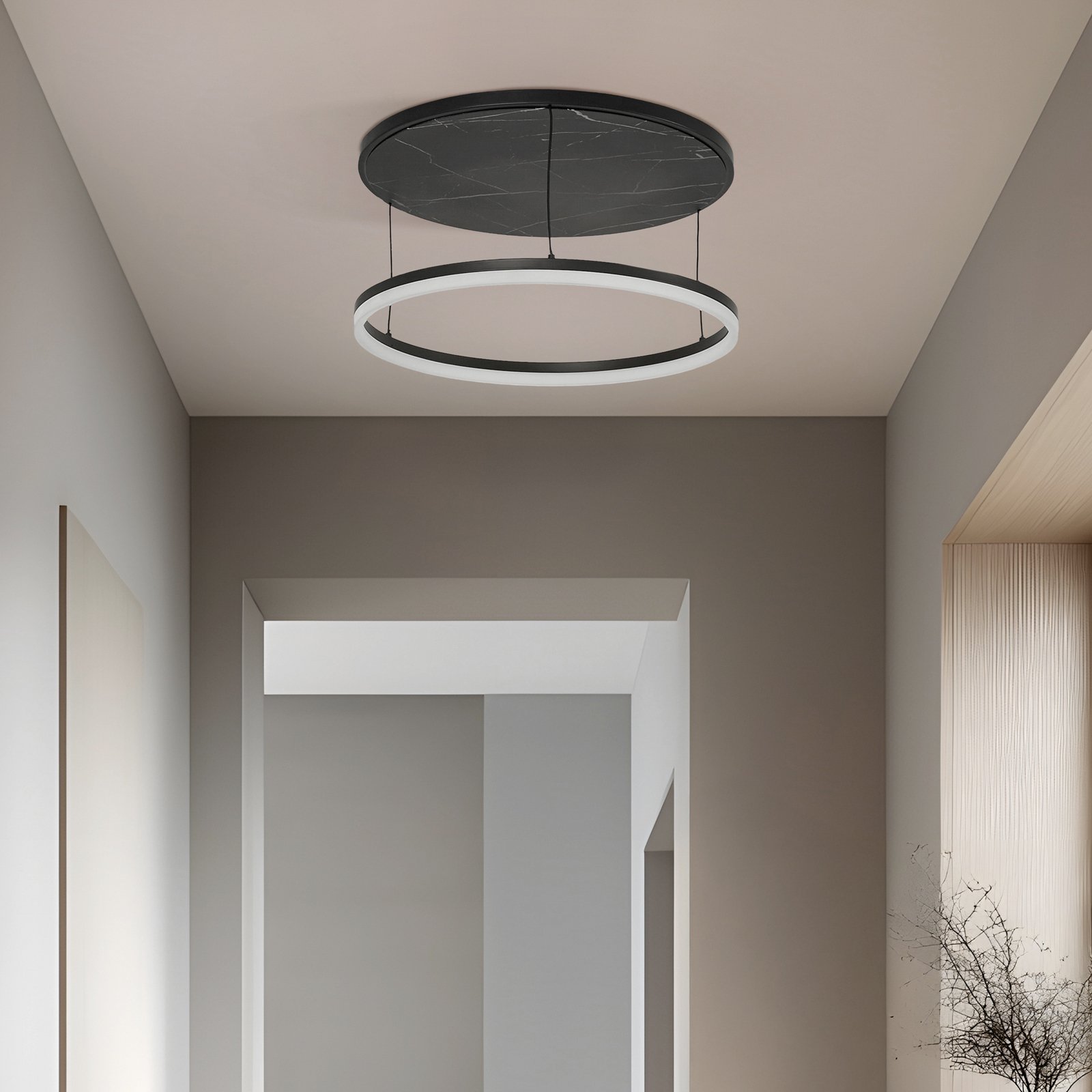 Stropní svítidlo Orven LED, černé/mramorové, Ø 50 cm - Lucande Stropní svítidlo Orven LED, černé/mramorové, Ø 50 cm - Lucande