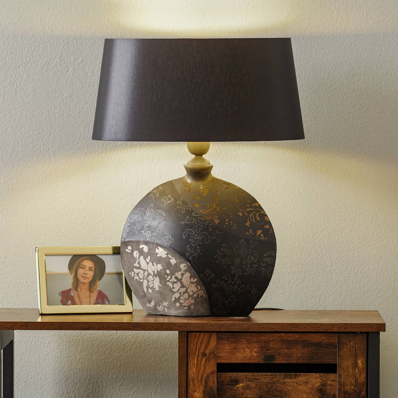 Bordlampe Mary keramikk og chintz høyde 50 cm