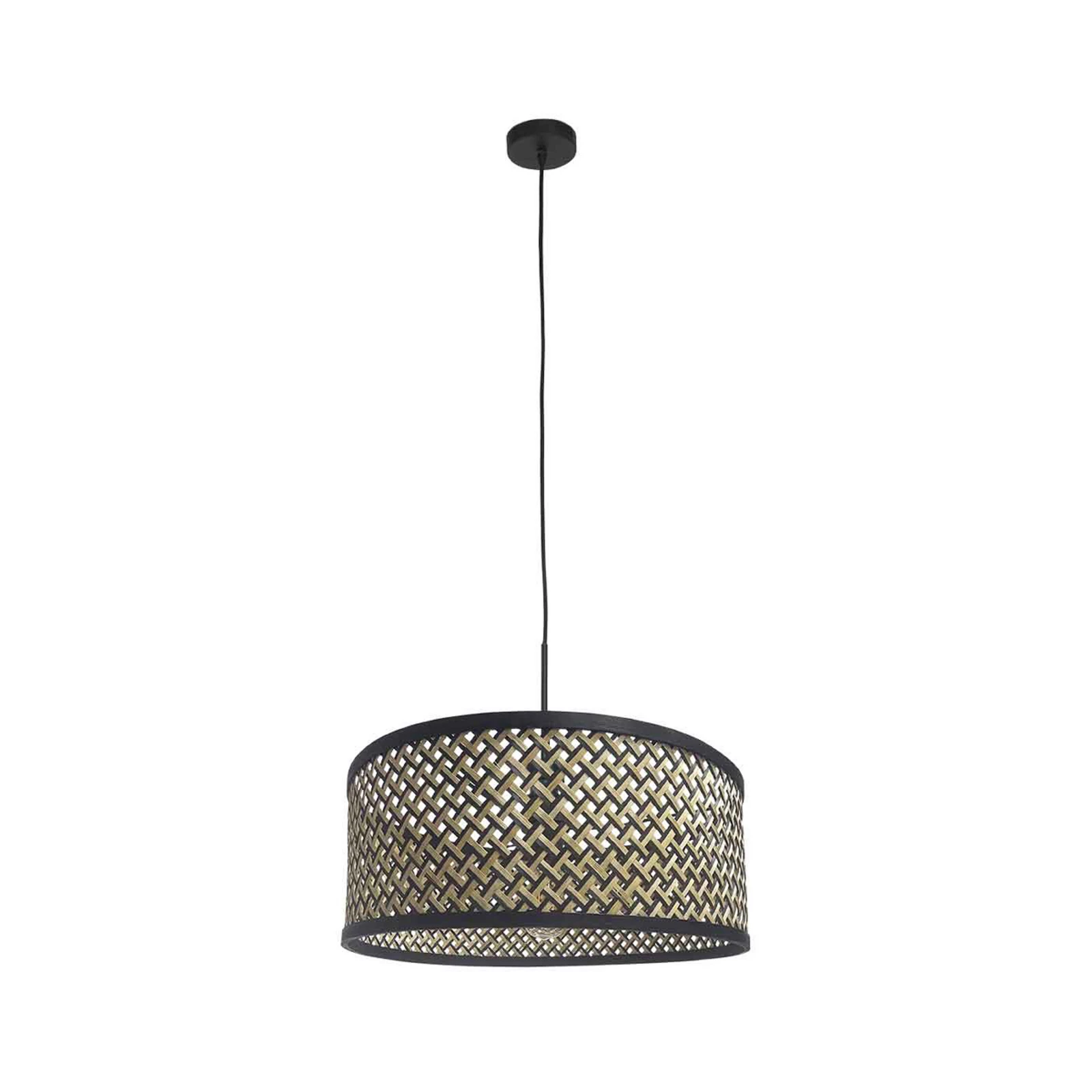 Suspension Sparkled Light, abat-jour tressé noir/bois