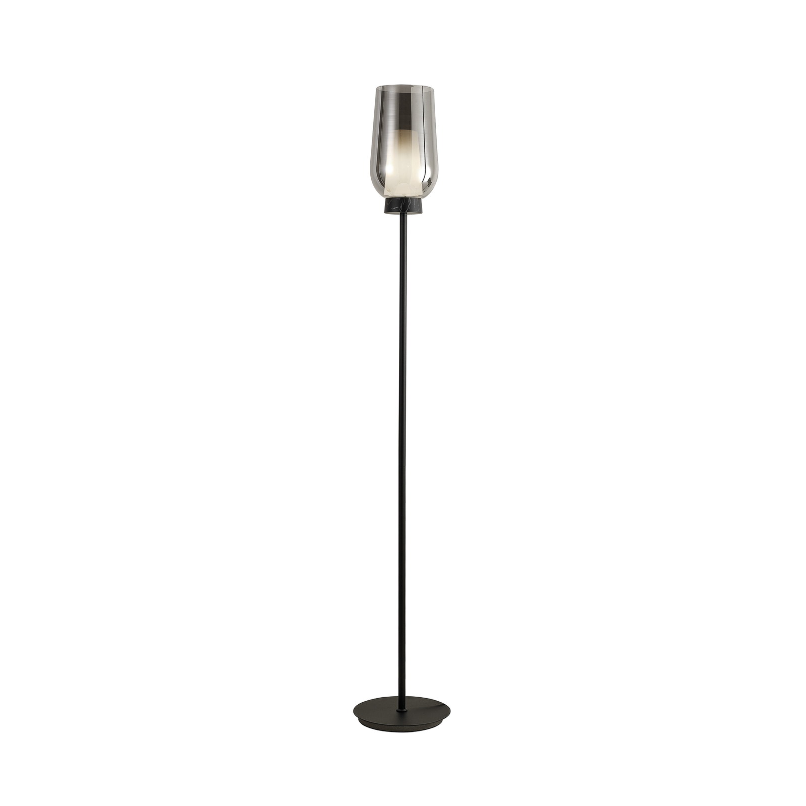 Lámpara de pie Nora, cromo-negro, metal, cristal