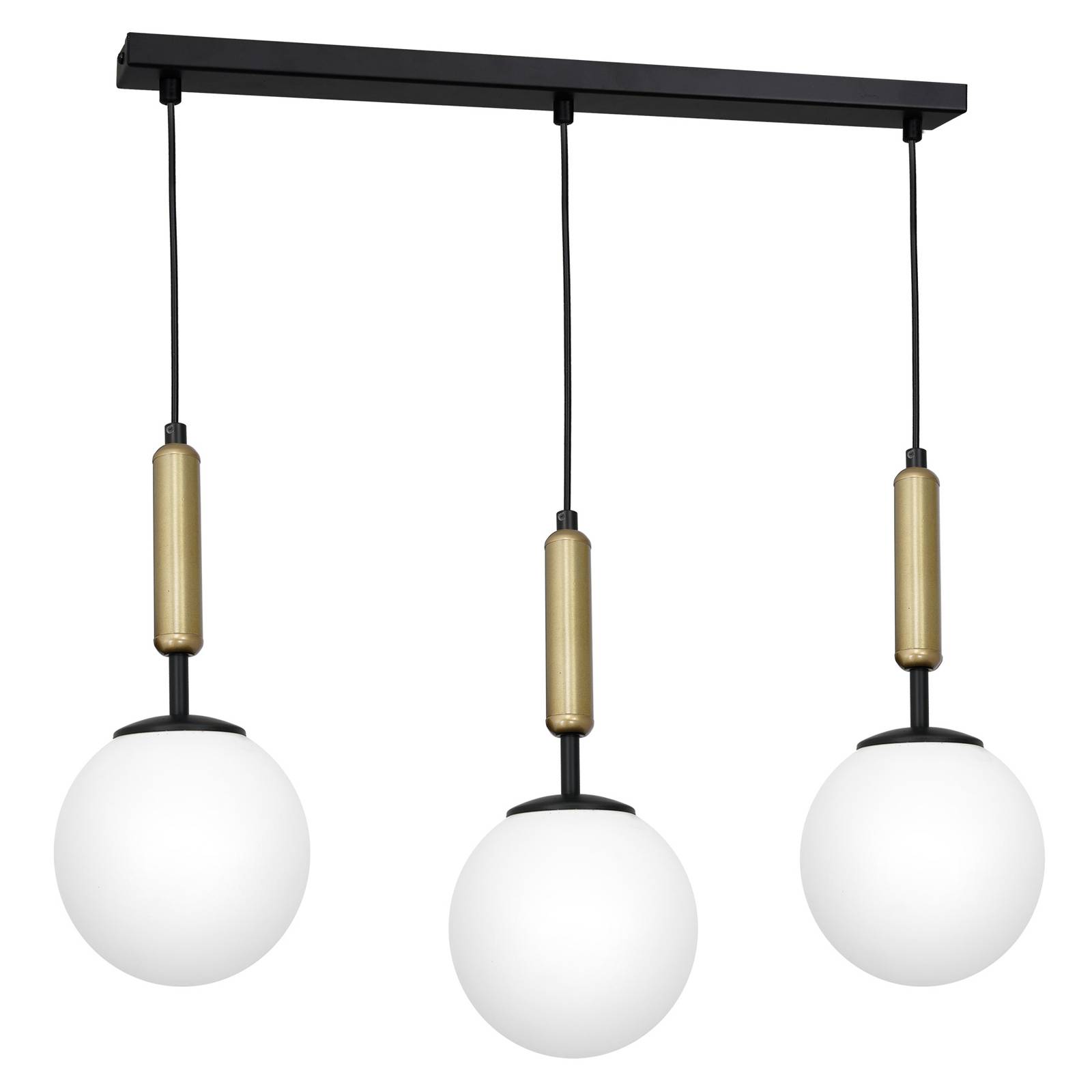 Suspension Nalo longue trois lampes noire/laiton