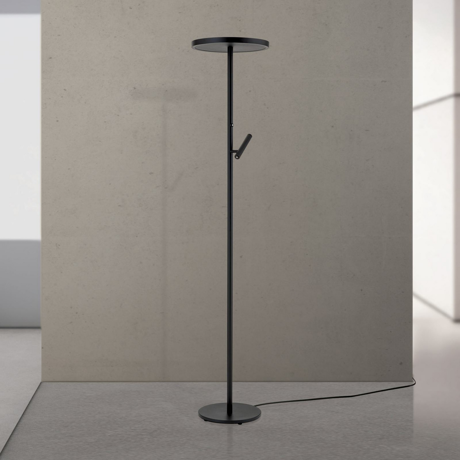 LED vloerlamp Teide, zwart, metaal, leeslamp, dimmer