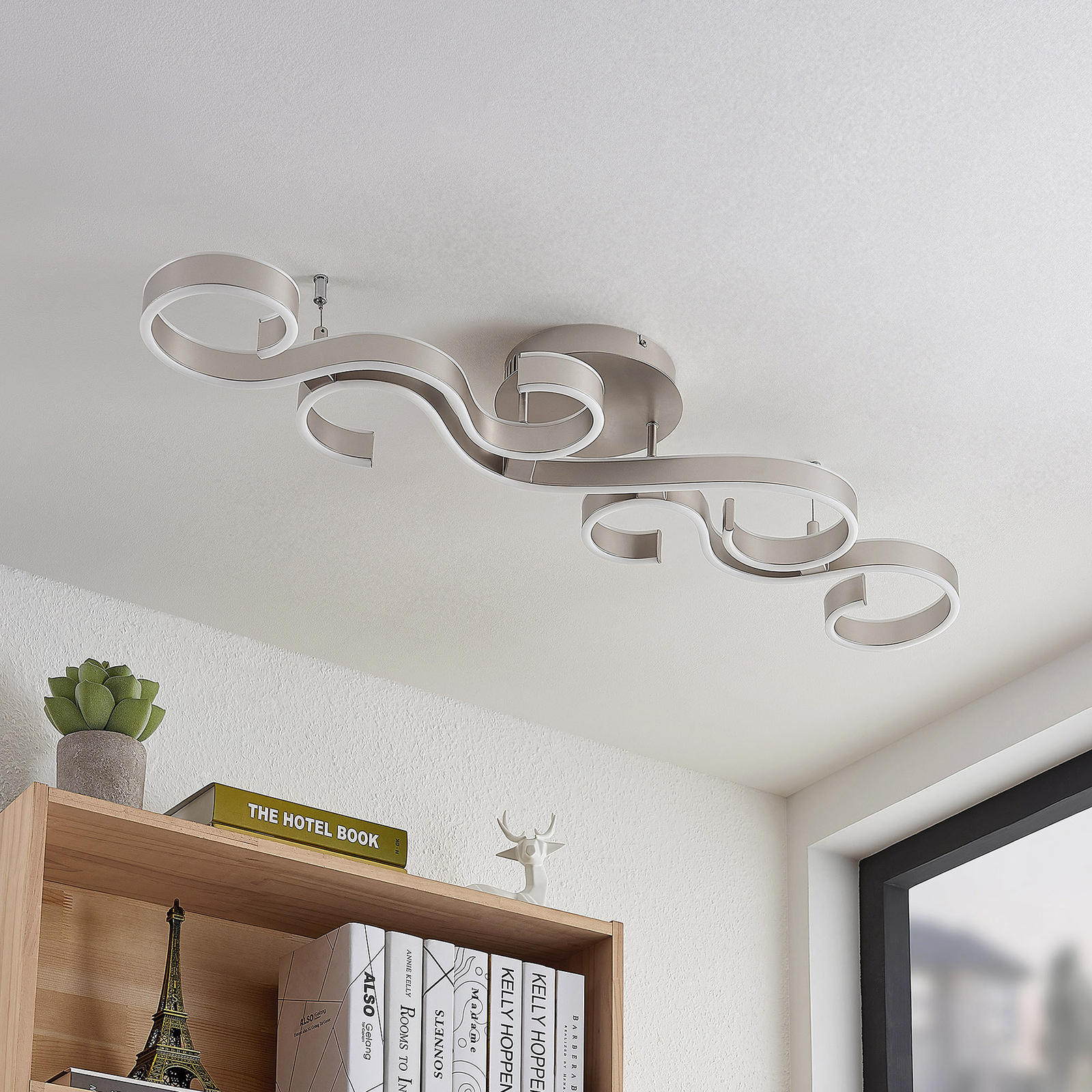 Lucande Admira LED plafondlamp, 101 cm nikkel
