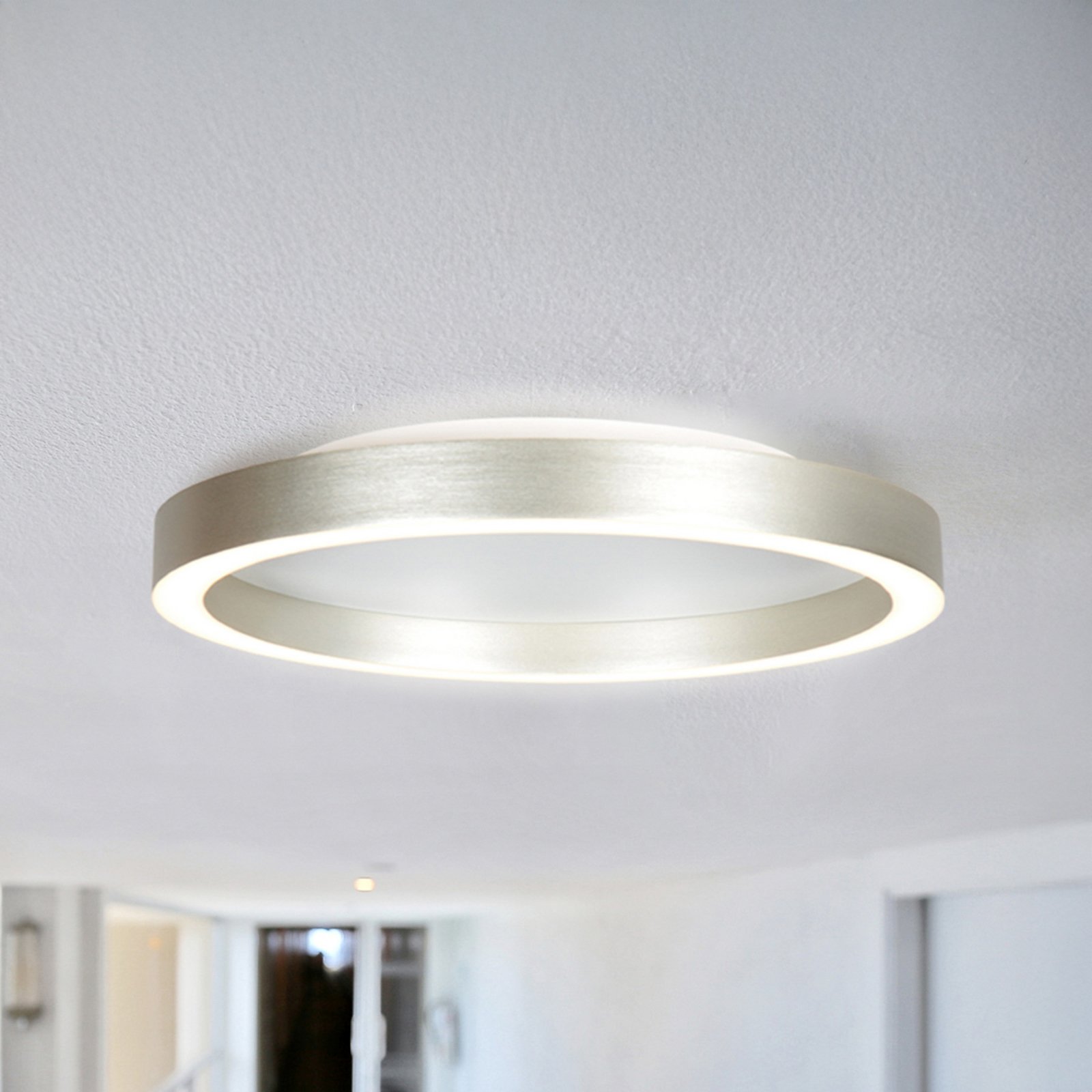 LED-taklampe Ringlux, stålgrå, Ø 40 cm, metall, 2700 K