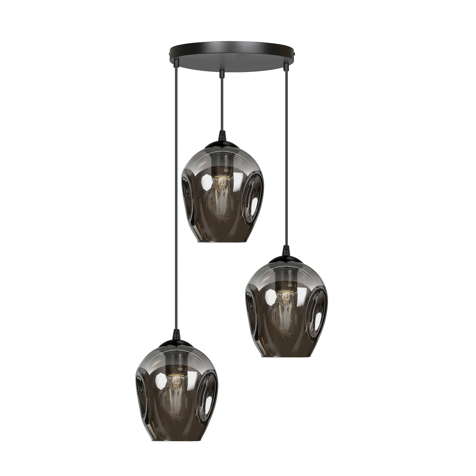 Hanglamp Starla rond 3-lamps, glas grafiet