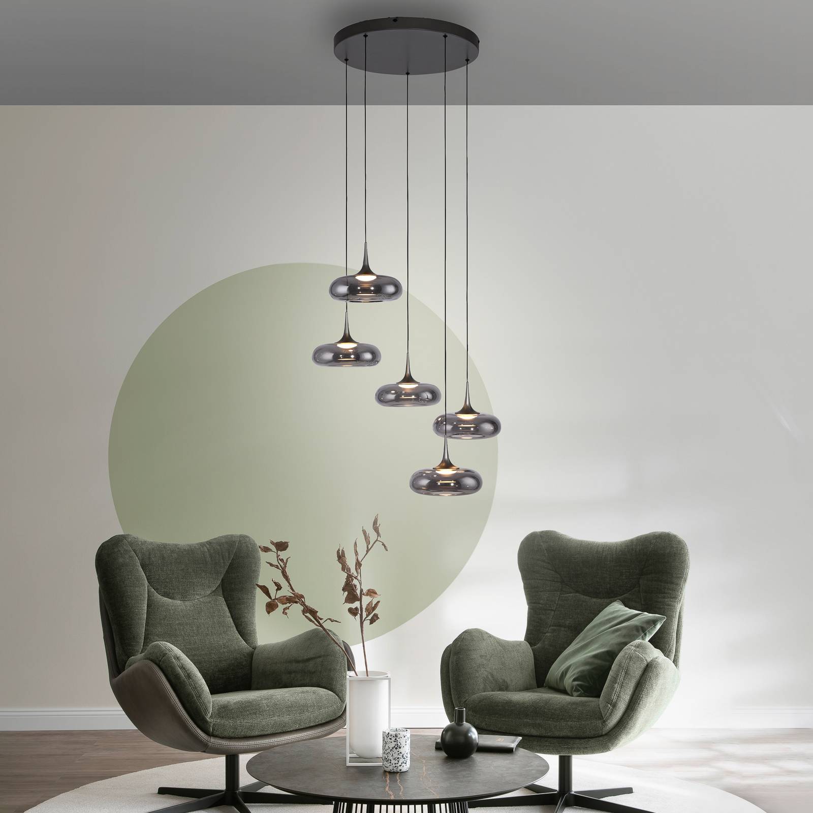 SCHÖNER WOHNEN LED-Hängelampe Posh 5-fl., Rauchglas, 3.000 K günstig online kaufen