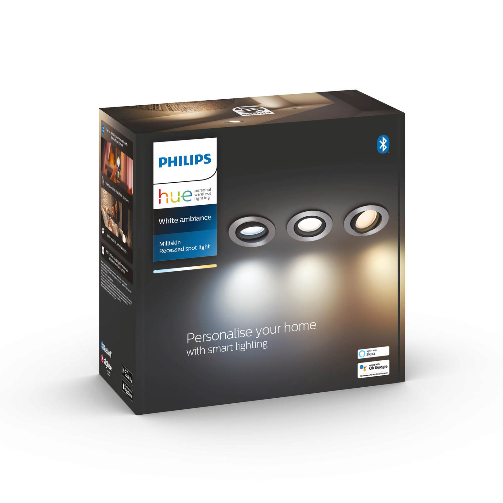 Philips Hue Milliskin LED innfelt spot 3 rund aluminium