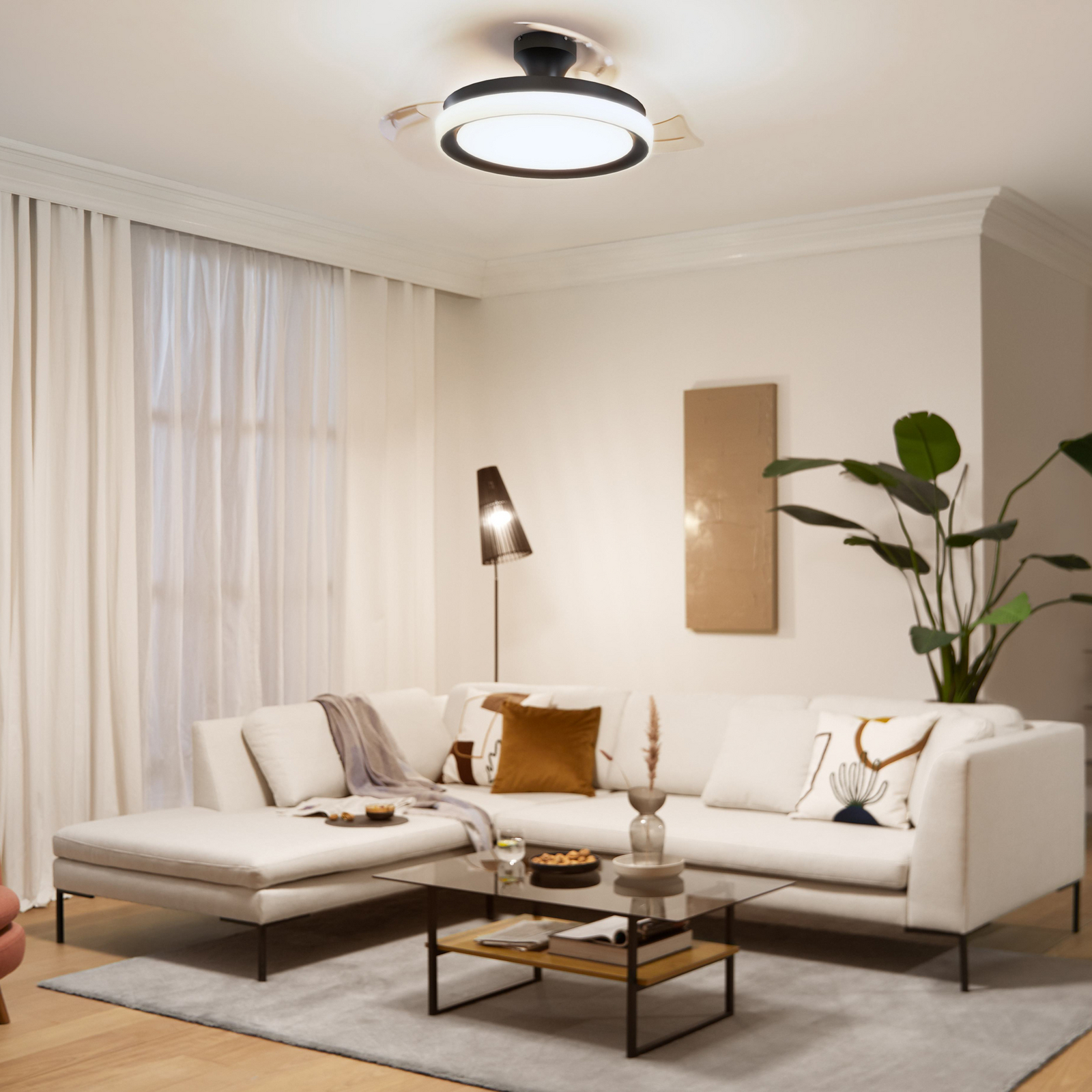 Wentylator sufitowy LED Philips Bliss czarno-biały, cichy, CCT