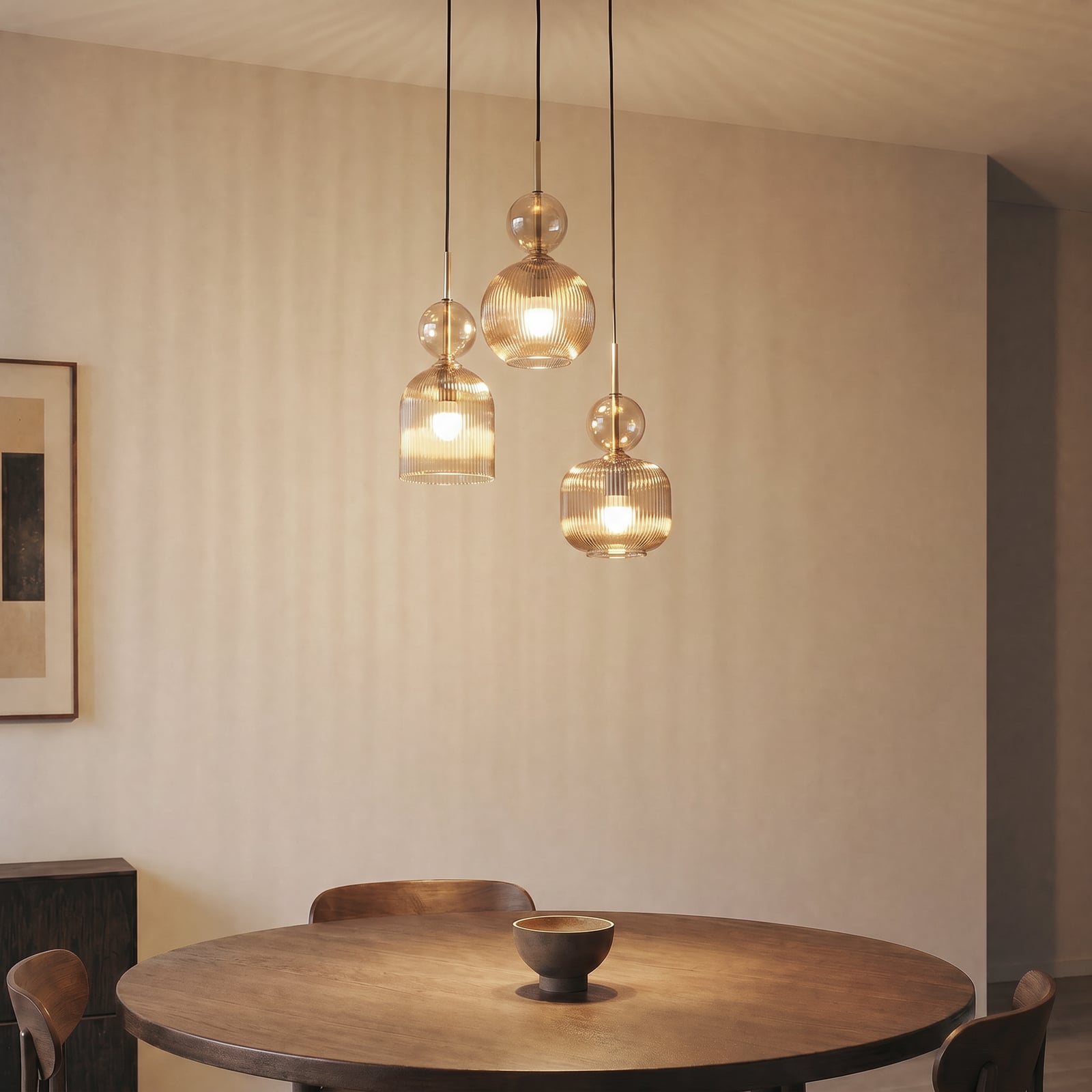 Suspension Sophia, à 3 lampes, Ø 41 cm, cognac/noir, E14 Suspension Sophia, à 3 lampes, Ø 41 cm, cognac/noir, E14