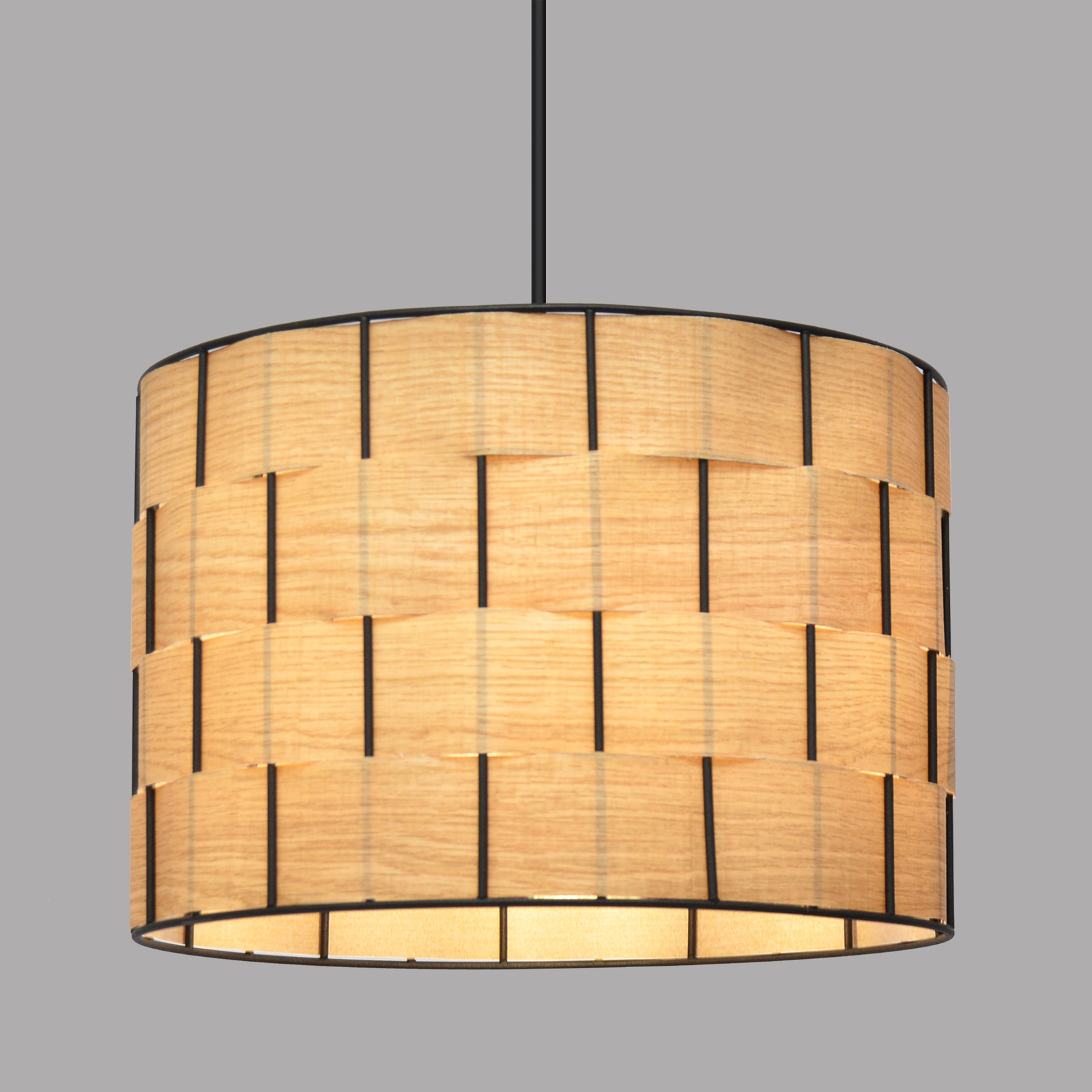 Atlanta pendant light, oak-coloured, Ø 30 cm, textile, E27