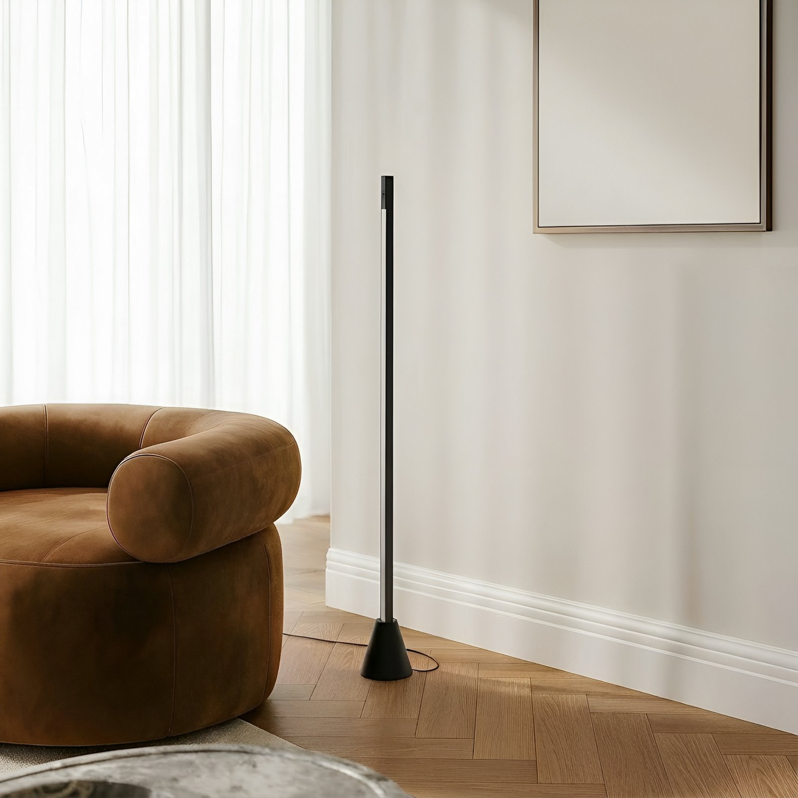 Lucande LED-Stehleuchte Linija, schwarz, Höhe 110 cm, Sensor