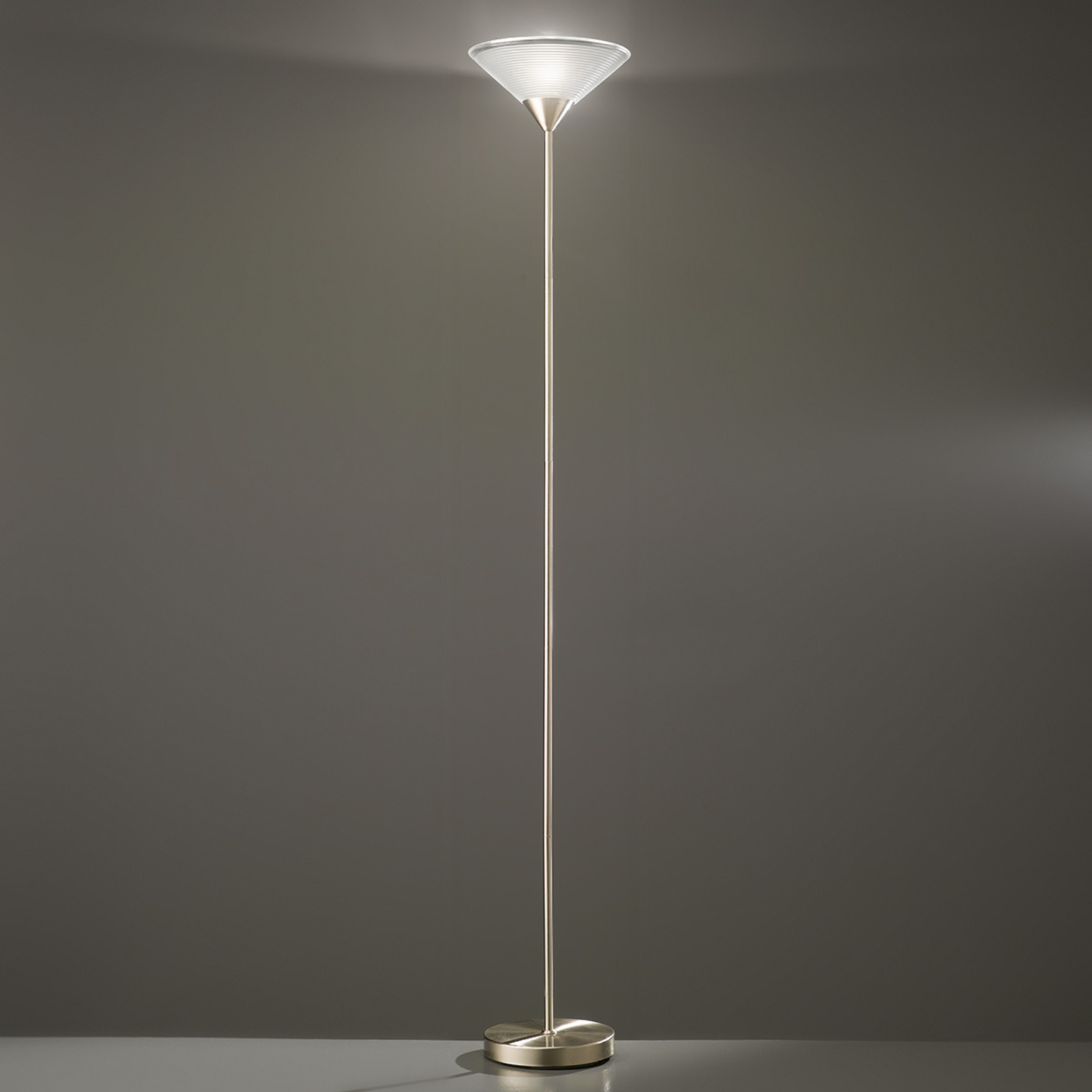 Perenz Merta fluted glass uplighter, for Living / Dining Room, glass, metal, E27, 60 W, energy efficiency: A++, W: 23 cm, H: 178 cm