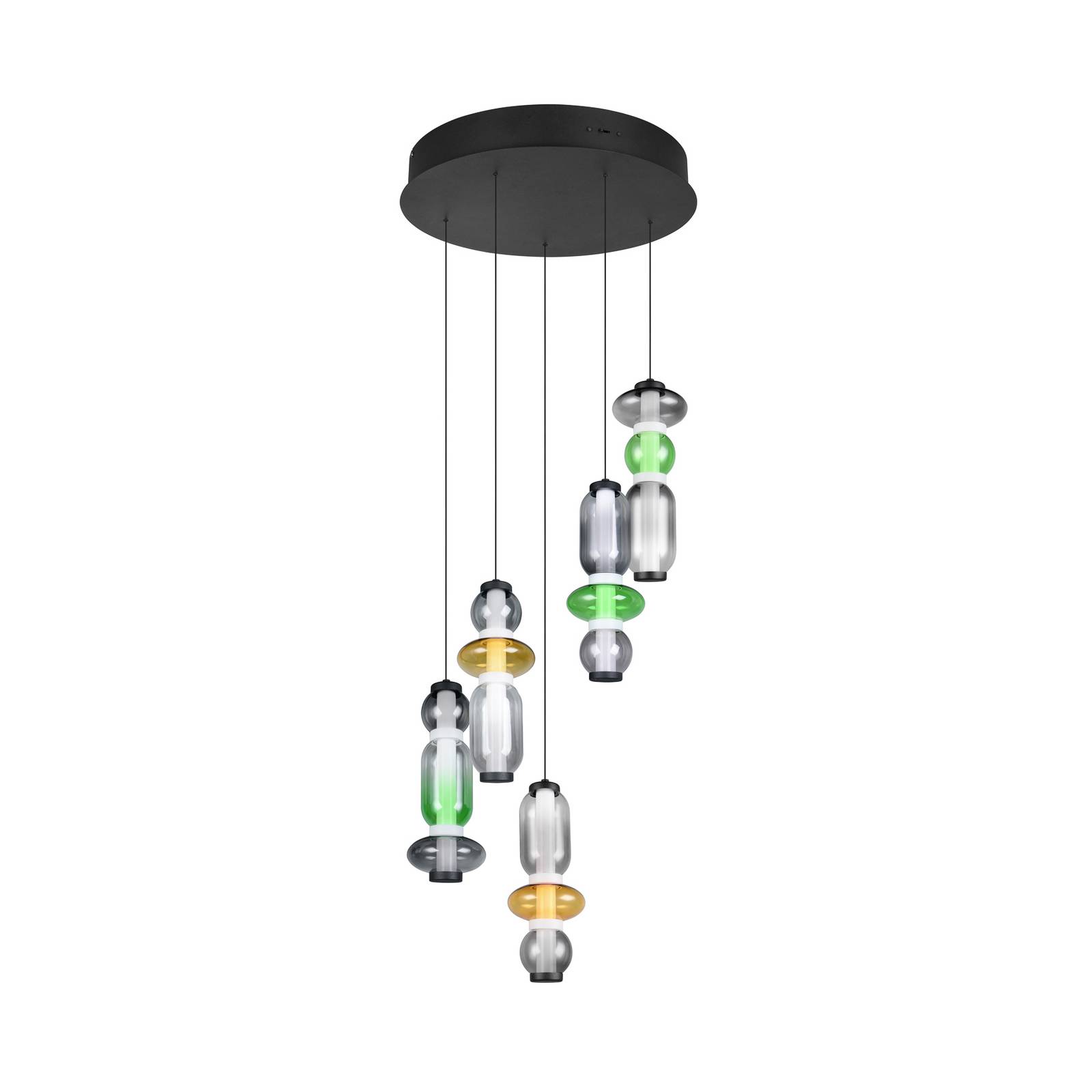 LED-Hängelampe Minerva, Ø 42 cm, bunt, Glas, CCT, 5-flg.