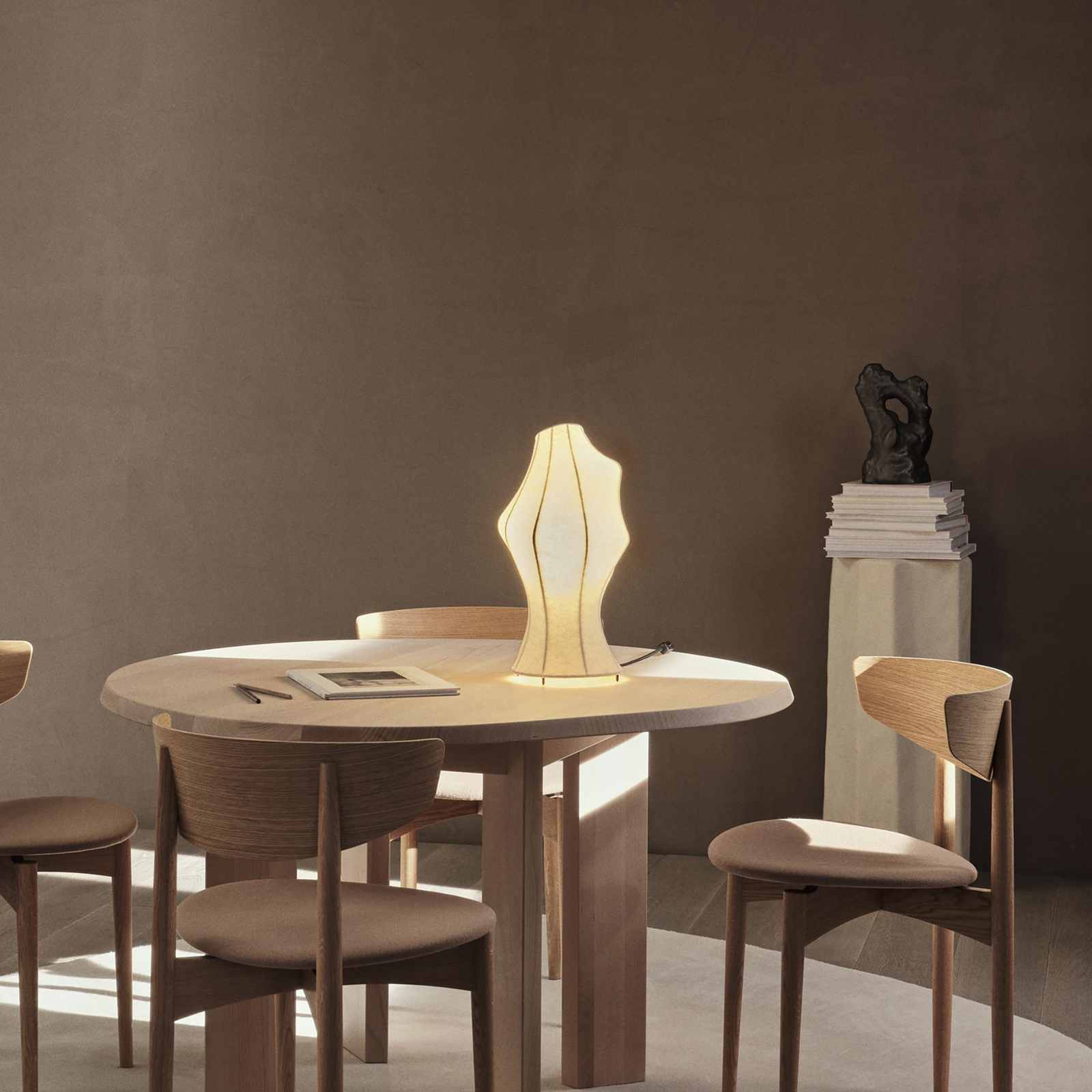 ferm LIVING table lamp Dea, iron, fleece, white, height 42 cm