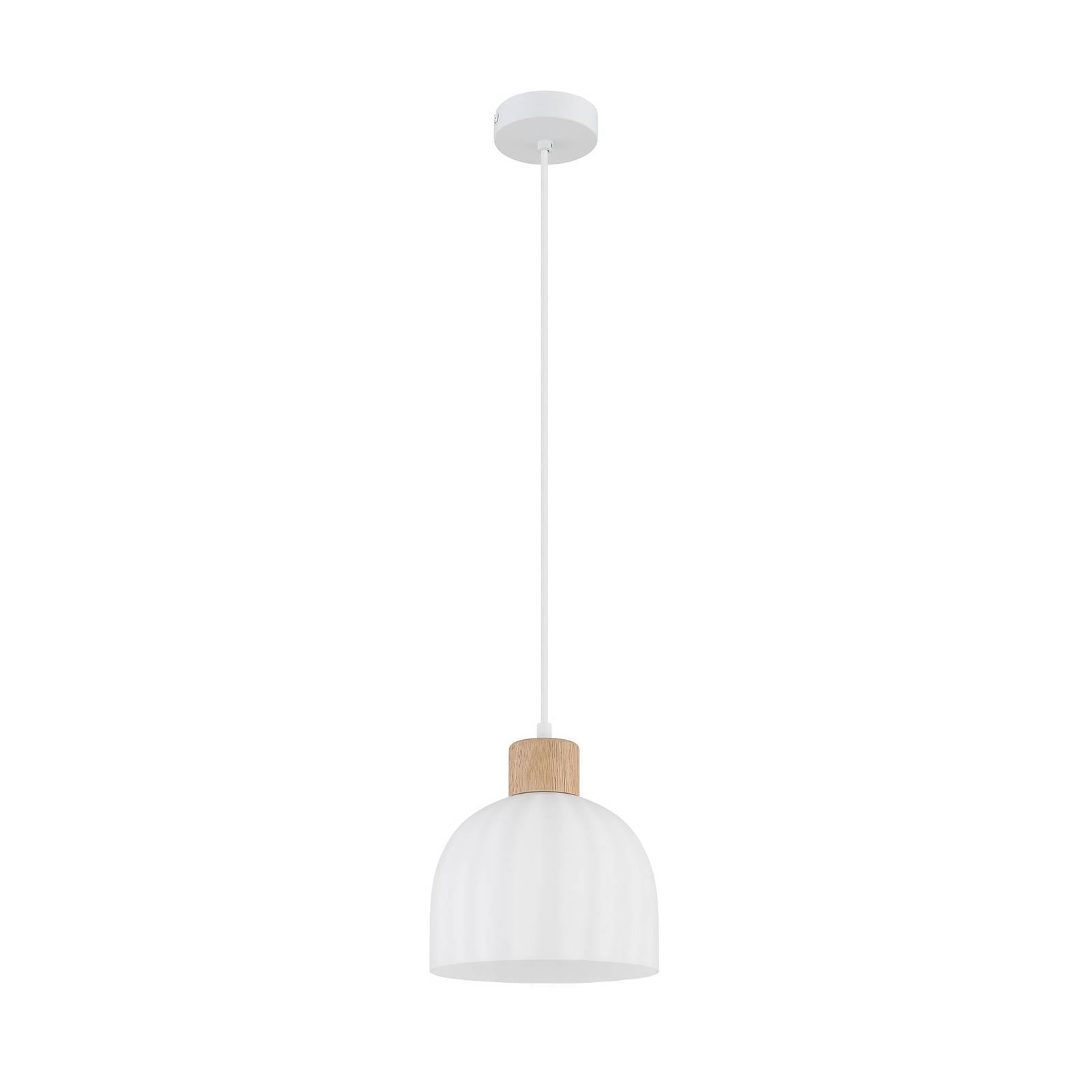 Hängeleuchte Swanson, Ø 20 cm, weiß/braun, Glas/Holz
