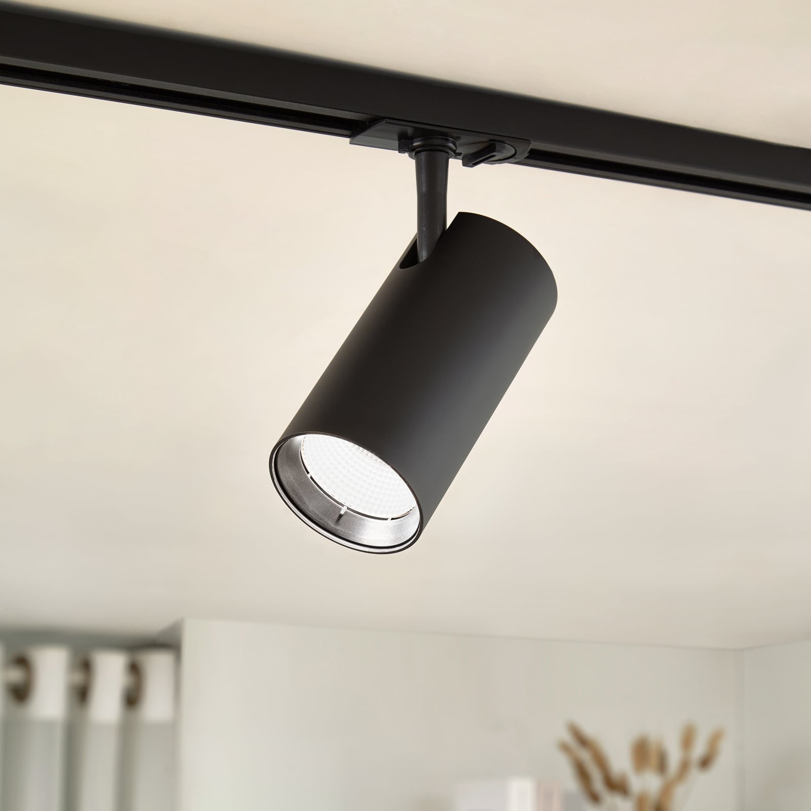 Lindby LED-skinnespot Linaro, sort, Ø 7 cm, aluminium, CCT