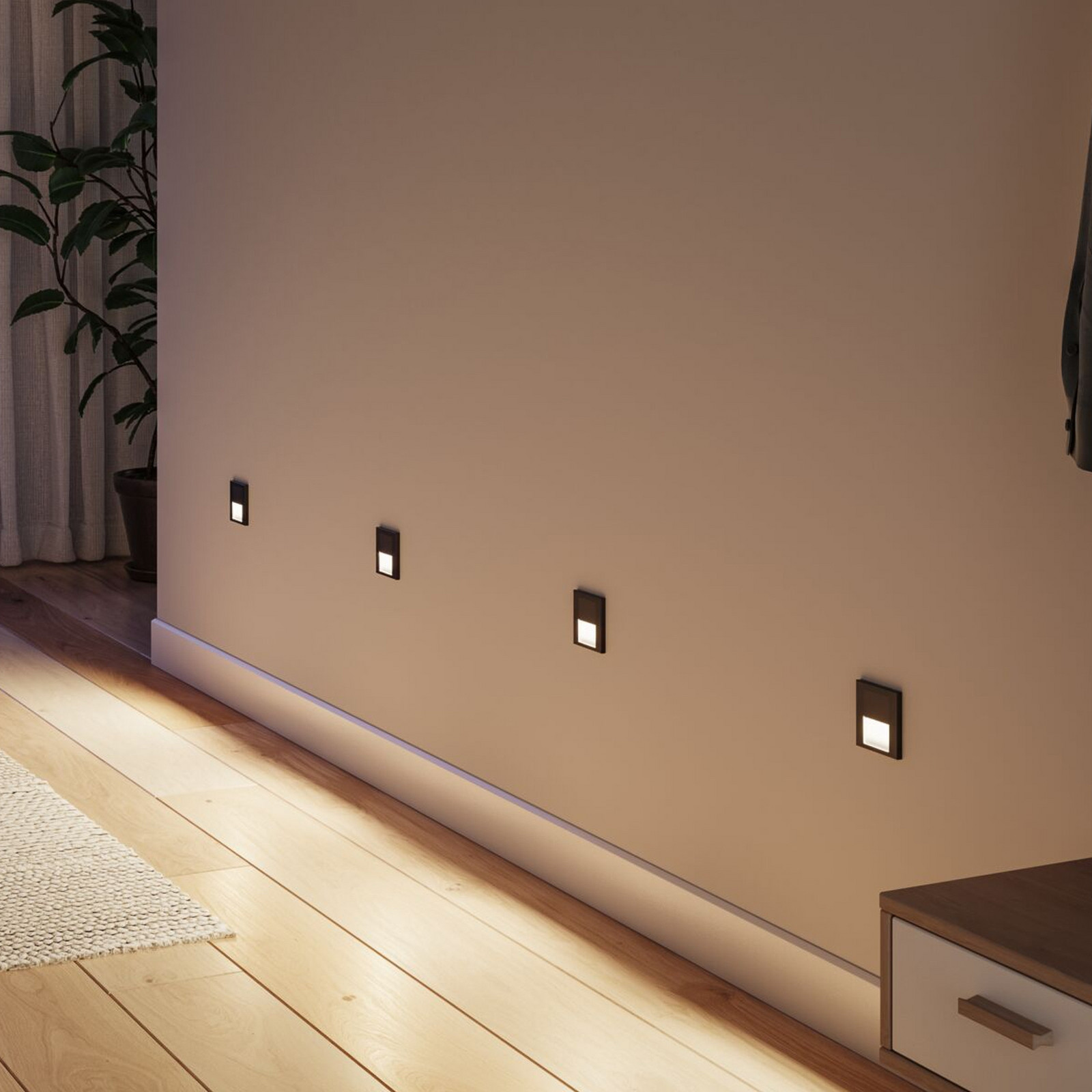 Lampe murale encastrable LED Paulmann Tsaro avec capteur, noire, en plastique für Couloir - Moderne - noir mat