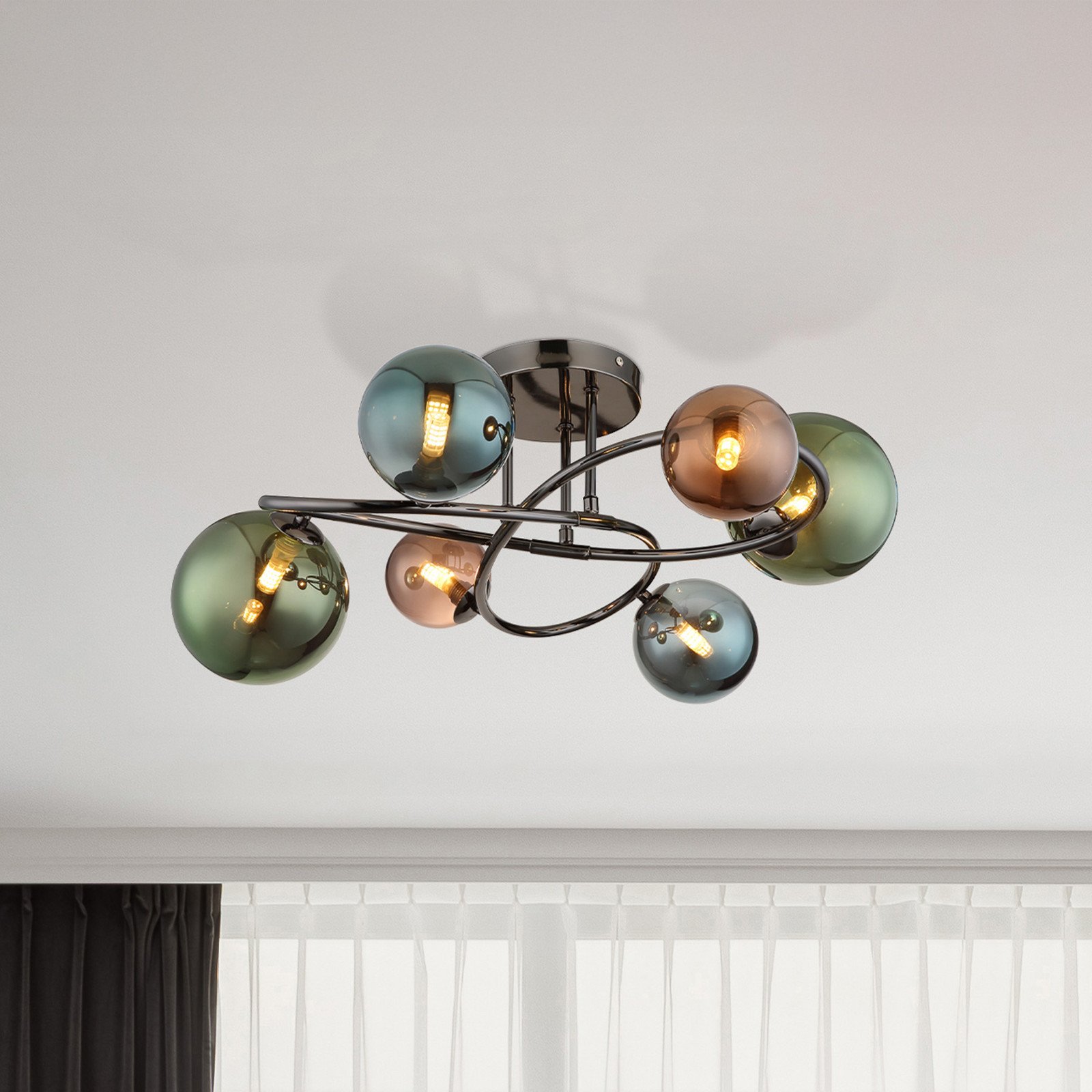 Globo Plafonieră Riha Ø 65 cm colorată sticlă/metal - Camera de zi / sufragerie - bronz verde petrol