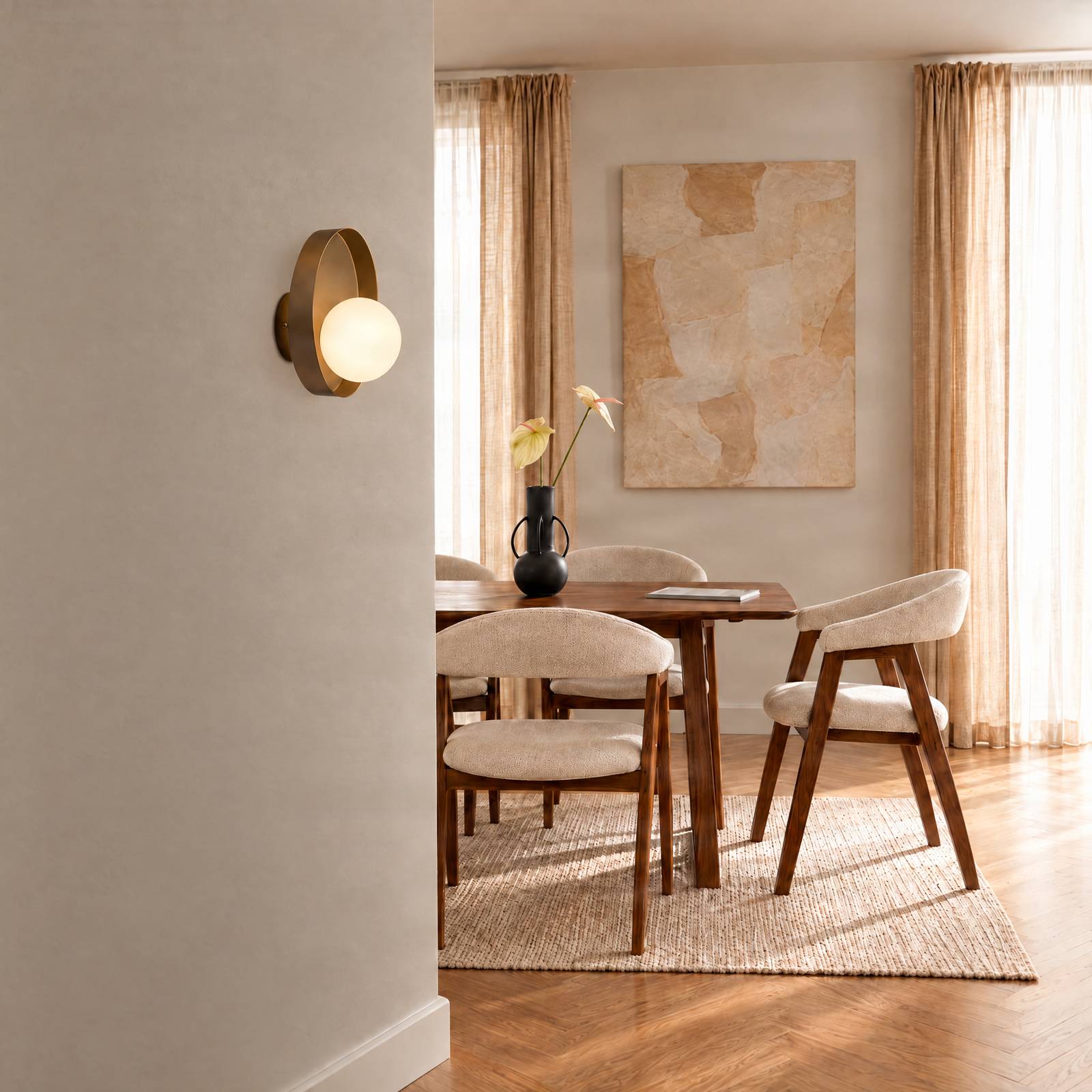 EMIBIG LIGHTING wandlamp Kido K1, beige, staal/glas, Ø 20 cm