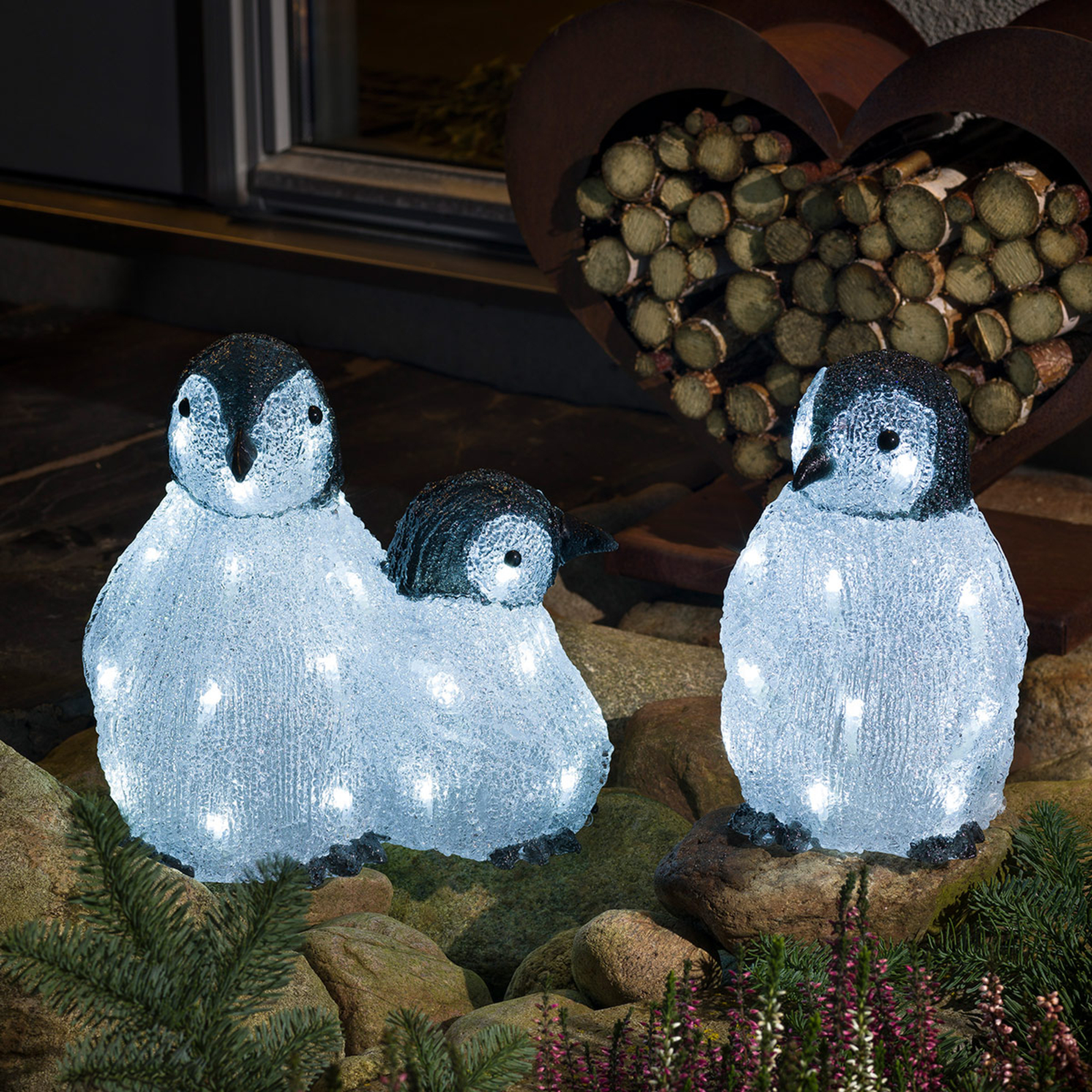 LED-ljusfigurer Pingvinfamilj i akryl, 3-pack