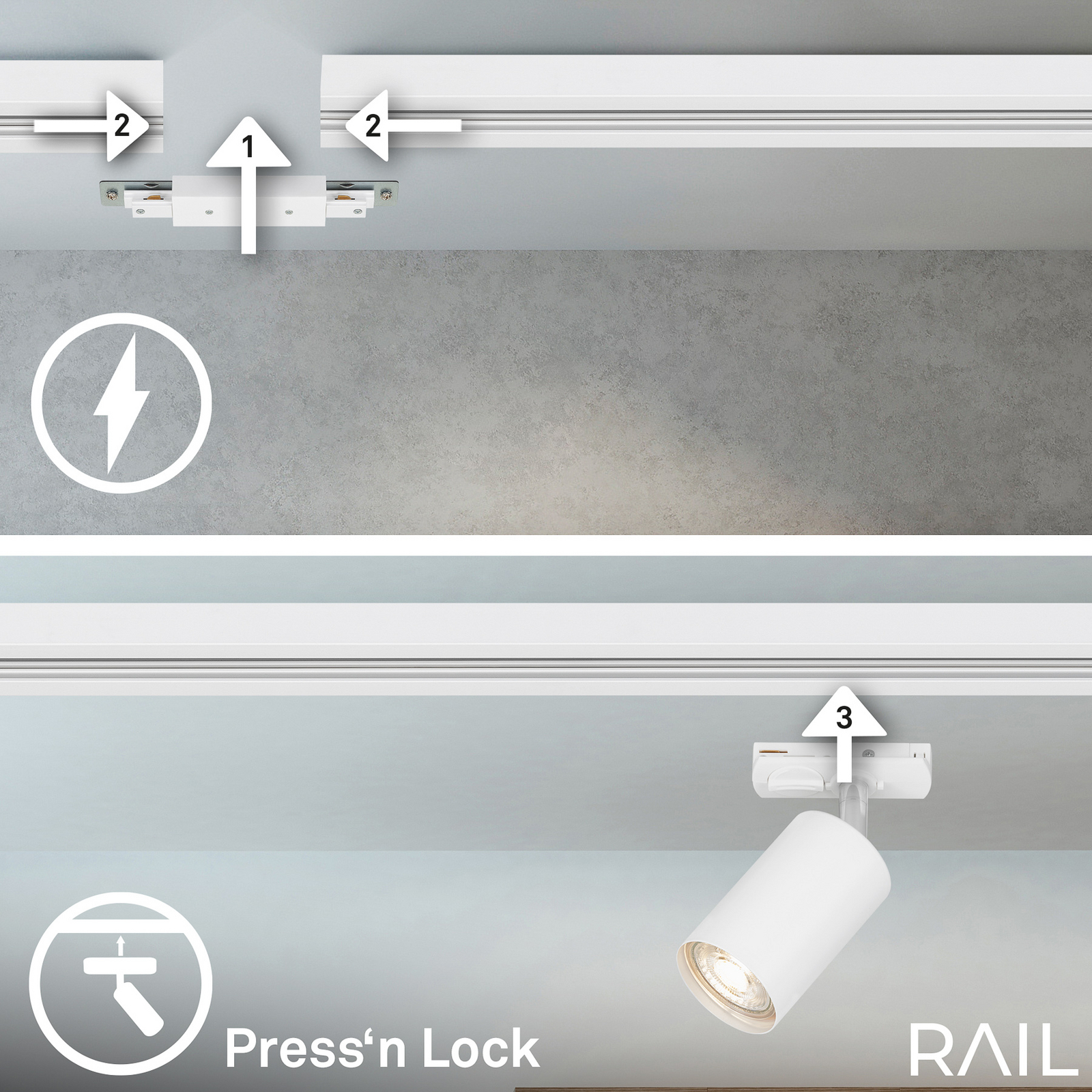 Conjunto inicial de sistema de calhas, branco, comprimento 150 cm, 4 x GU10