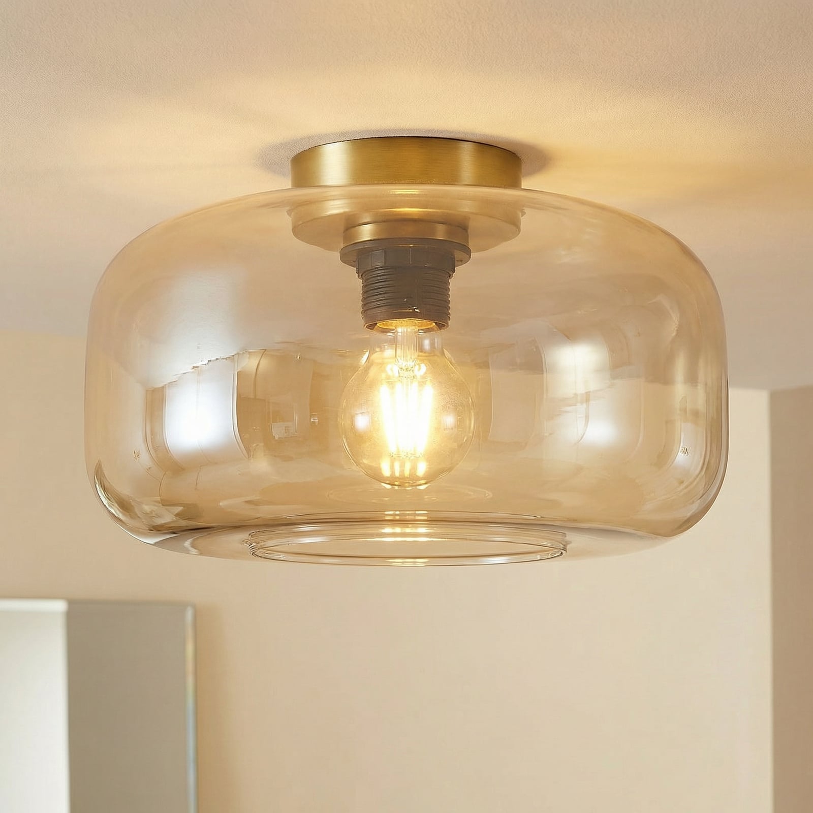 Hildur lampa sufitowa Ø 28,5 cm bursztynowe szkło - Lindby