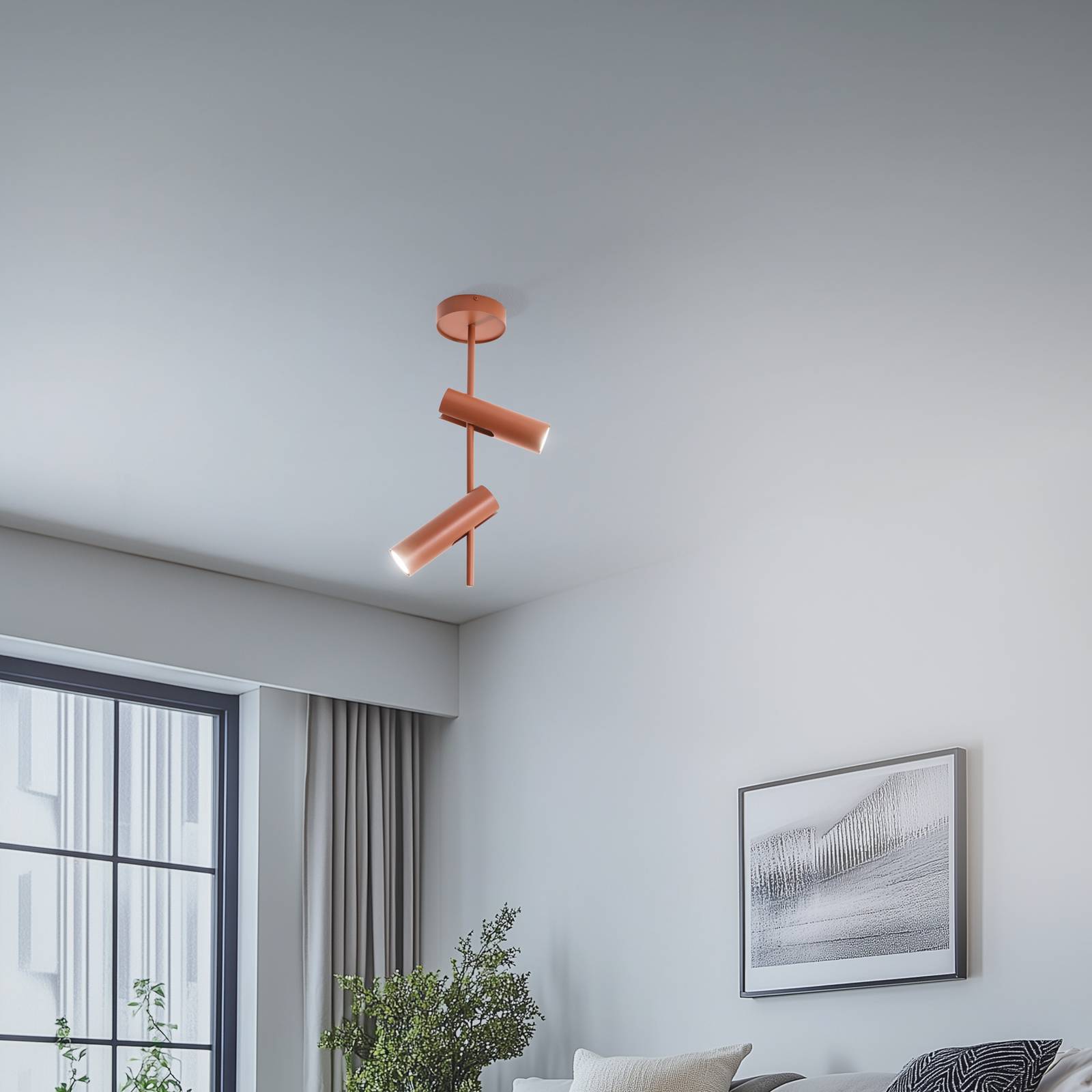 Deckenspot Leda 2, ziegelrot, 2-flammig, Höhe 55 cm günstig online kaufen
