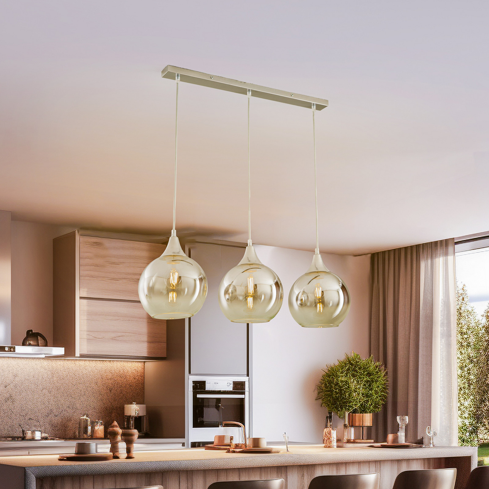 Eko-Light Lampă suspendată Monte 3 becuri bară argintiu - Camera de zi / sufragerie - Modern - gri fumuriu argintiu - Sticlă