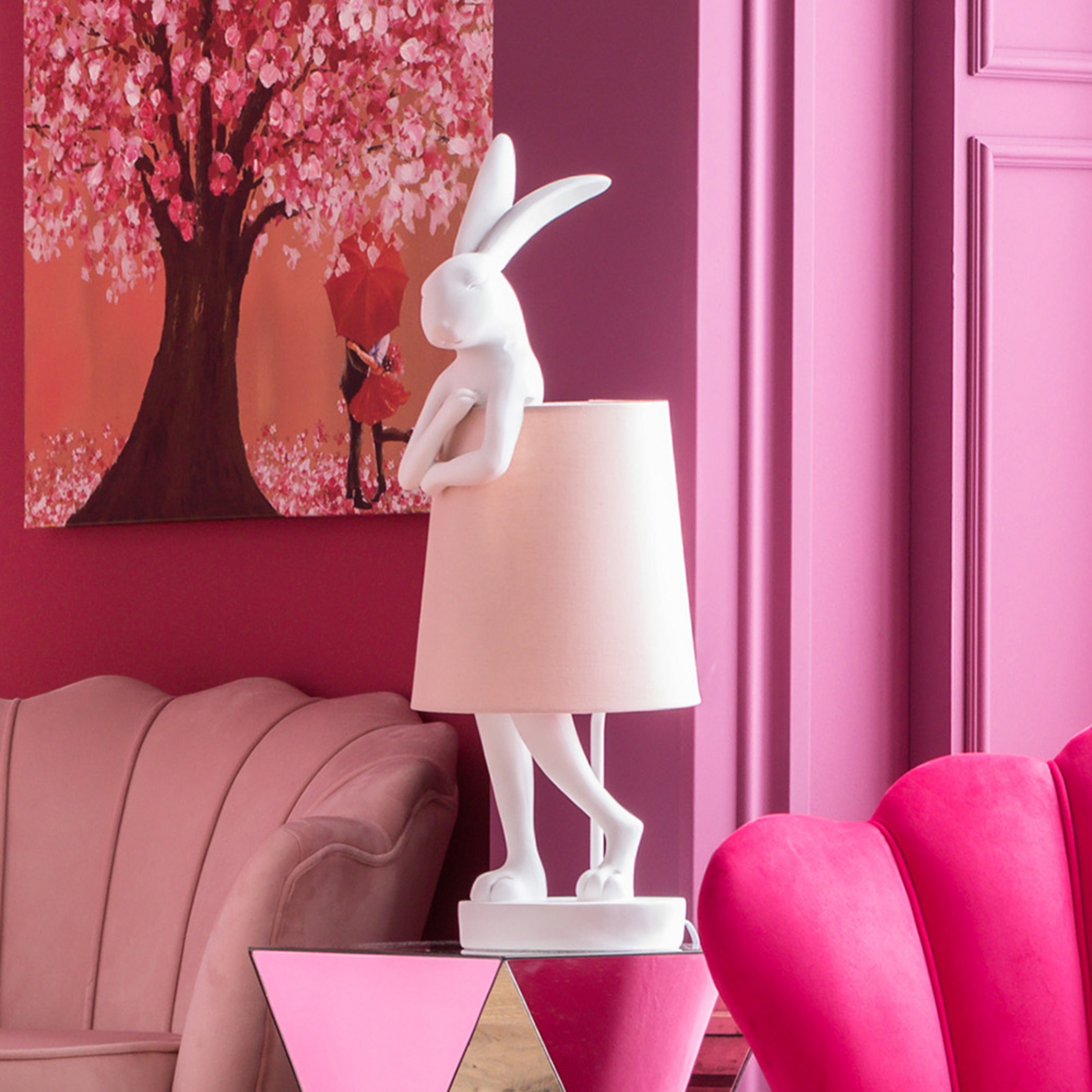 Lampe à poser KARE Animal Rabbit blanche/rose
