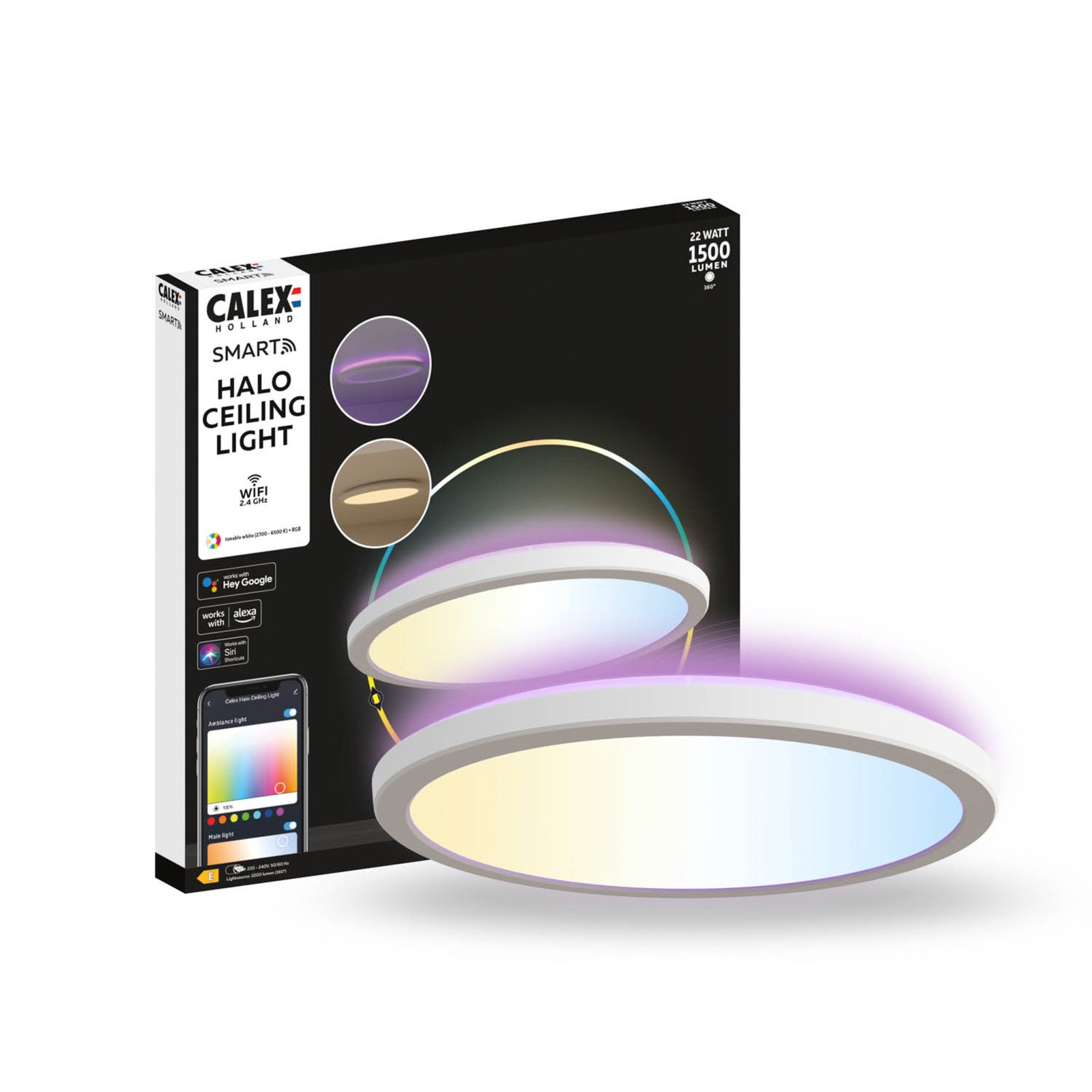 Calex Smart Halo LED-taklampe, Ø 29,2 cm
