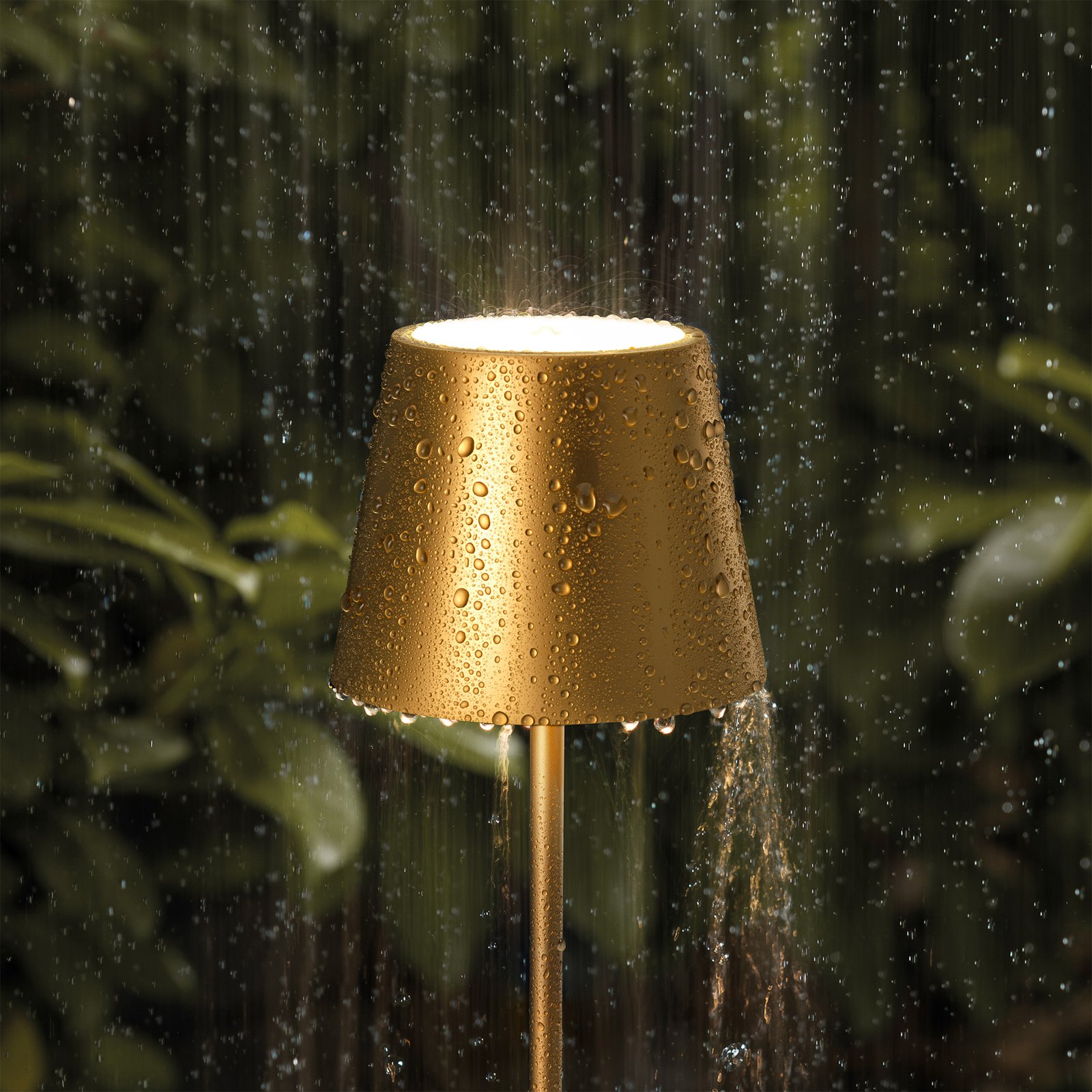 LED accu-tafellamp Nuindie, rond, 38 cm, goud