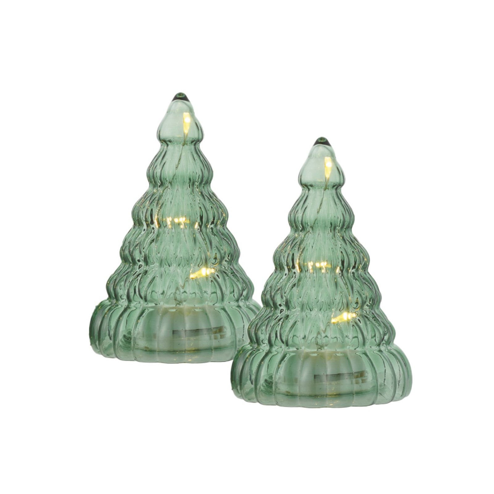 LED декоративна фигура Луси, дърво от стъкло, зелена, 9 см, комплект от 2