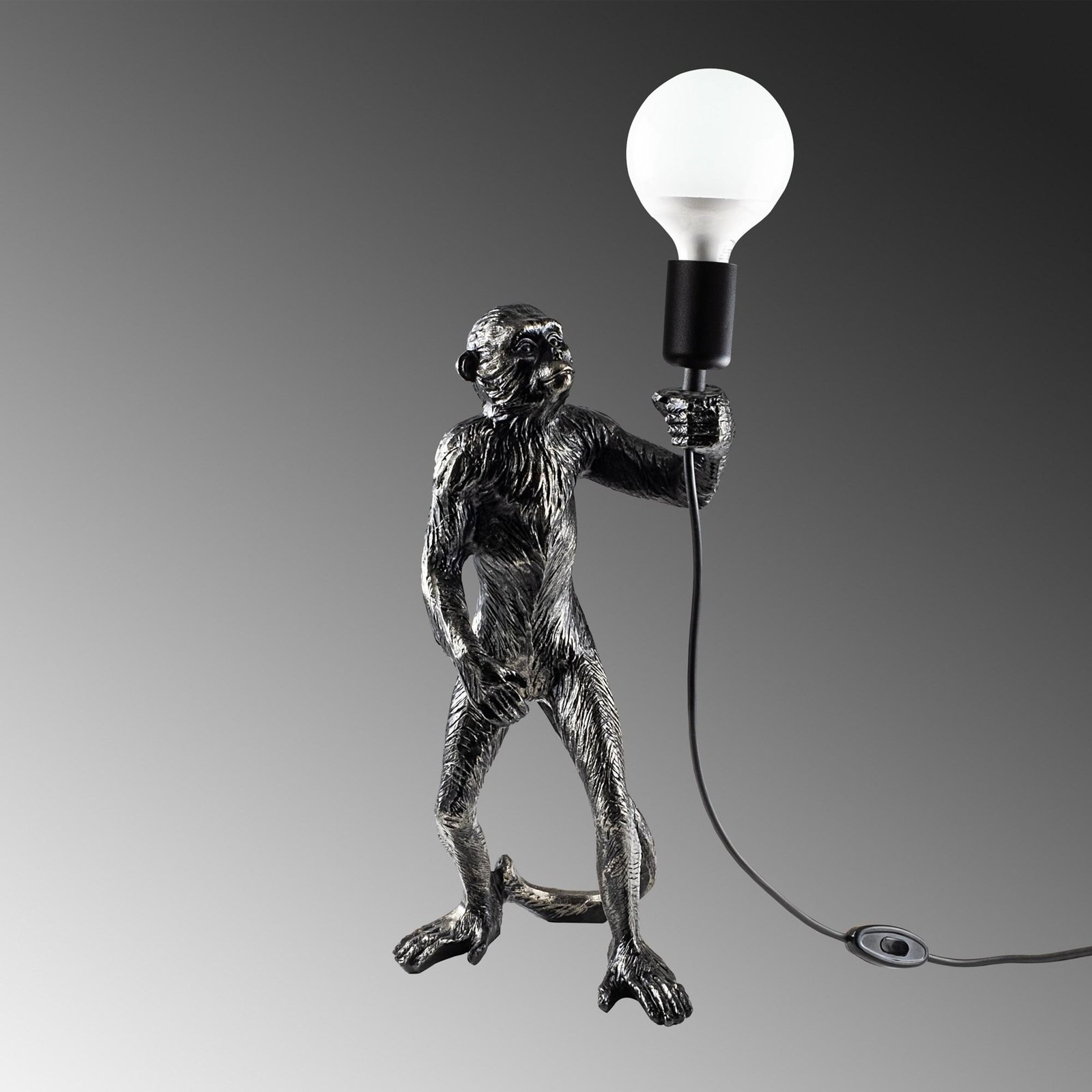 Lampada da tavolo Singe, nero, poliestere, altezza 46 cm, figura di scimmia