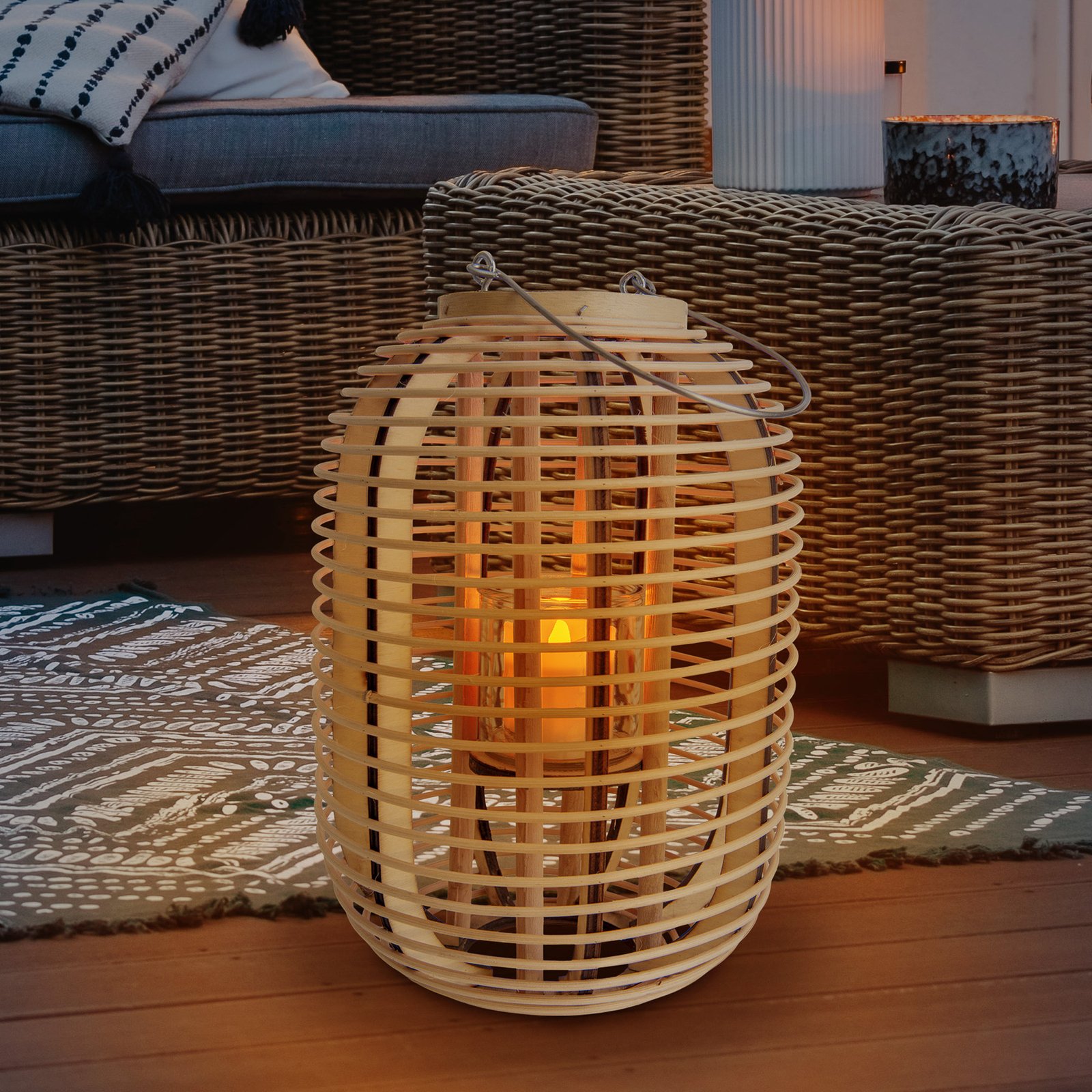 Basket LED solar decorative light H 32 cm, natural