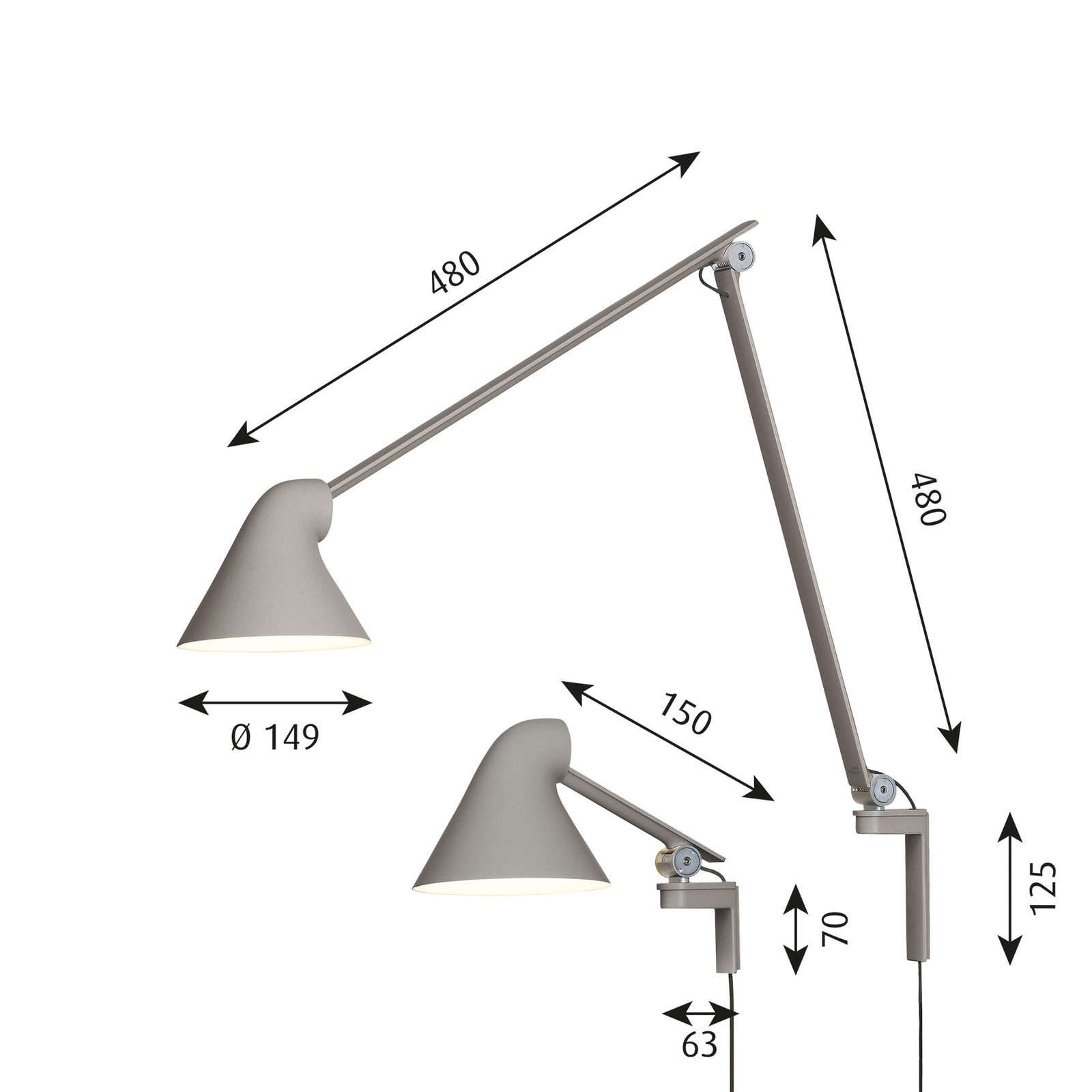 Louis Poulsen NJP LED-Wandleuchte mit langem Arm