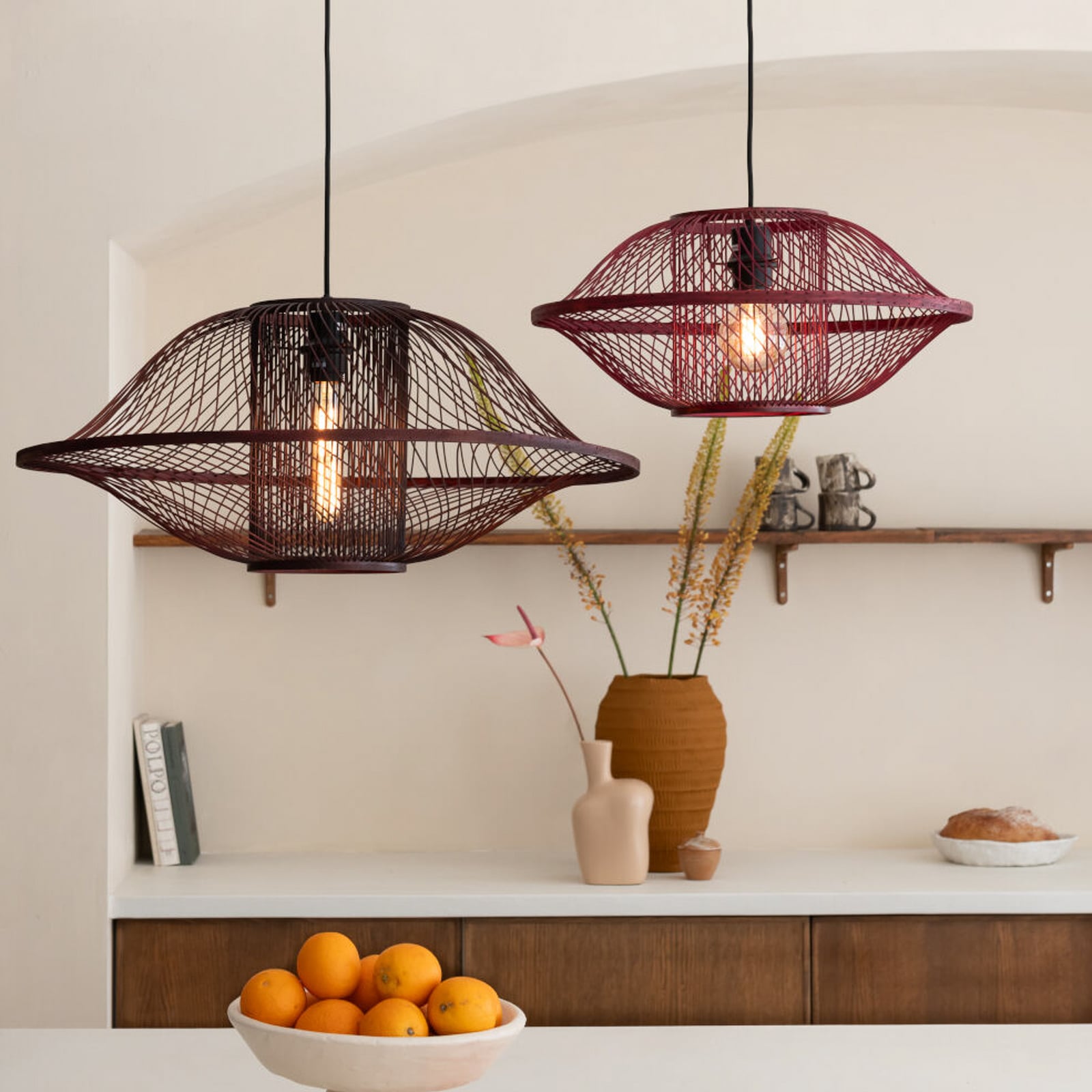 GOOD & MOJO Suspension Maui, rouge, Ø 70 cm, bambou, E27