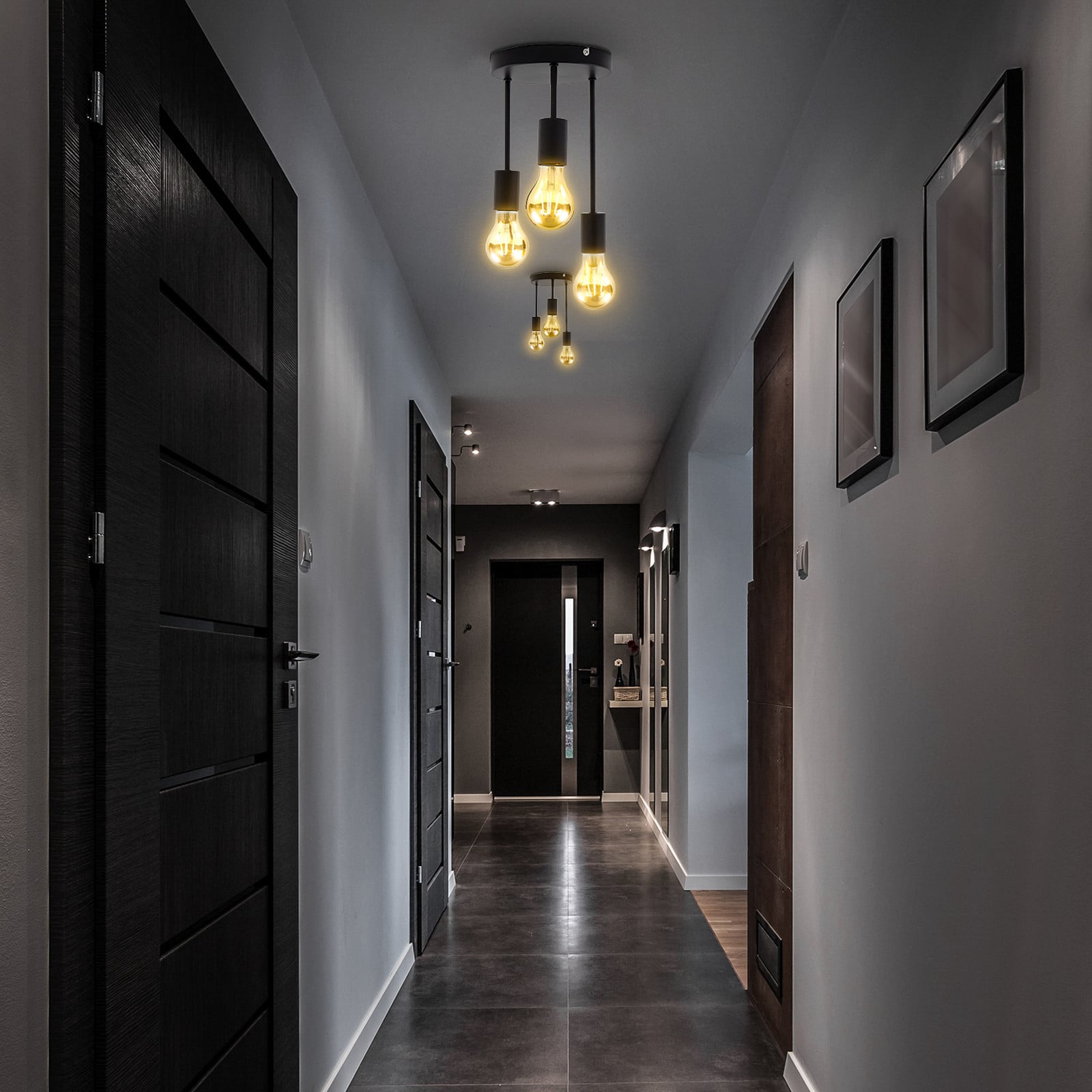 B.K. Licht Plafonieră Indu negru metal 3 becuri E27 - Camera de zi / sufragerie