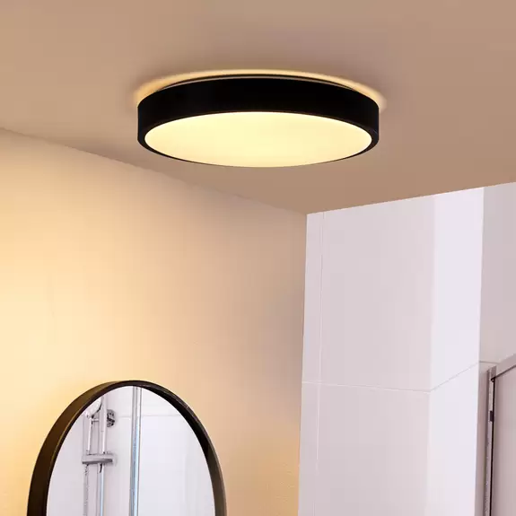 Lampenwelt Lindby LED-Deckenlampe Medon Ø 38 cm schwarz Kunststoff IP44