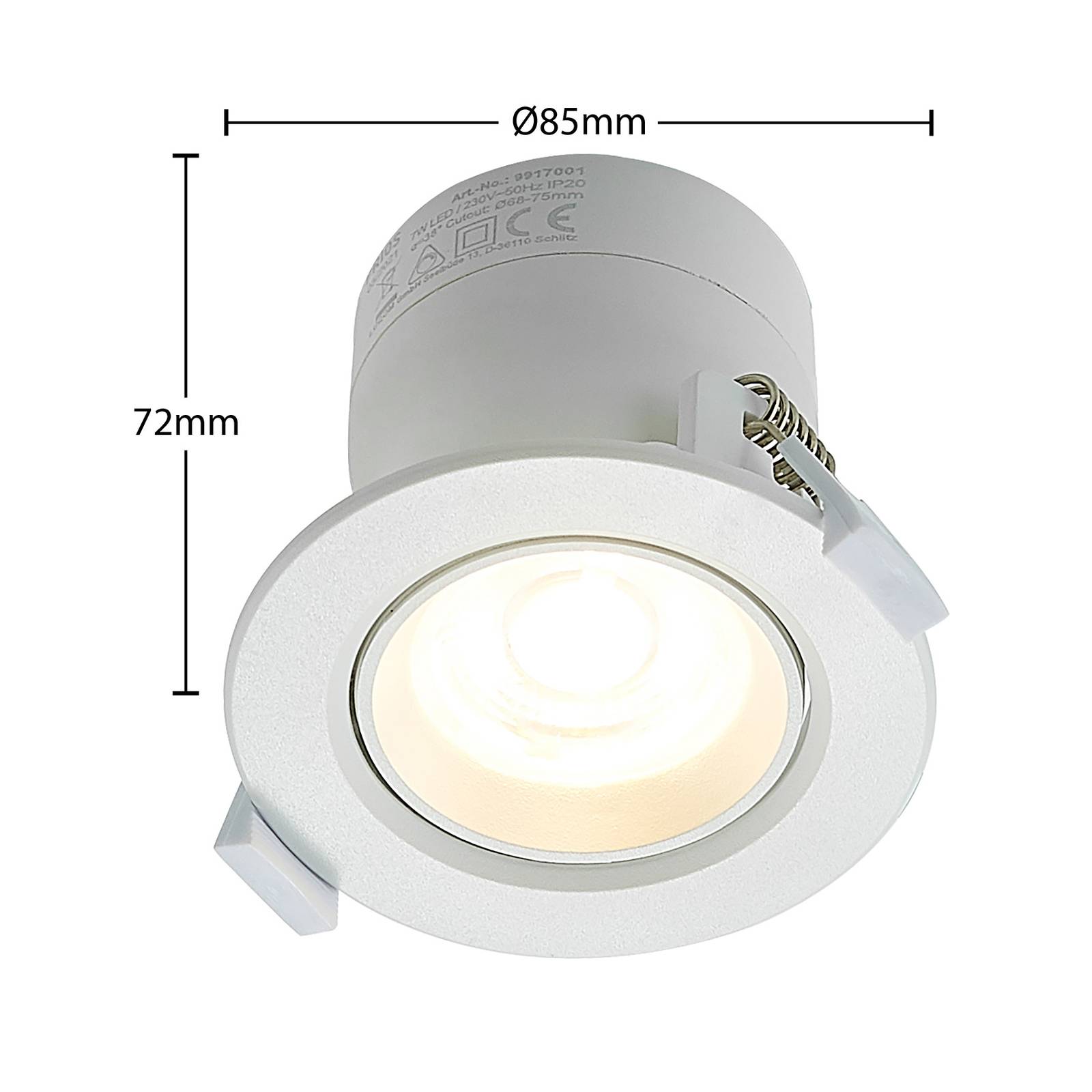 Oprawa wpuszczana Prios LED Shima, biała, 7 W, 3000 K, ściemniana