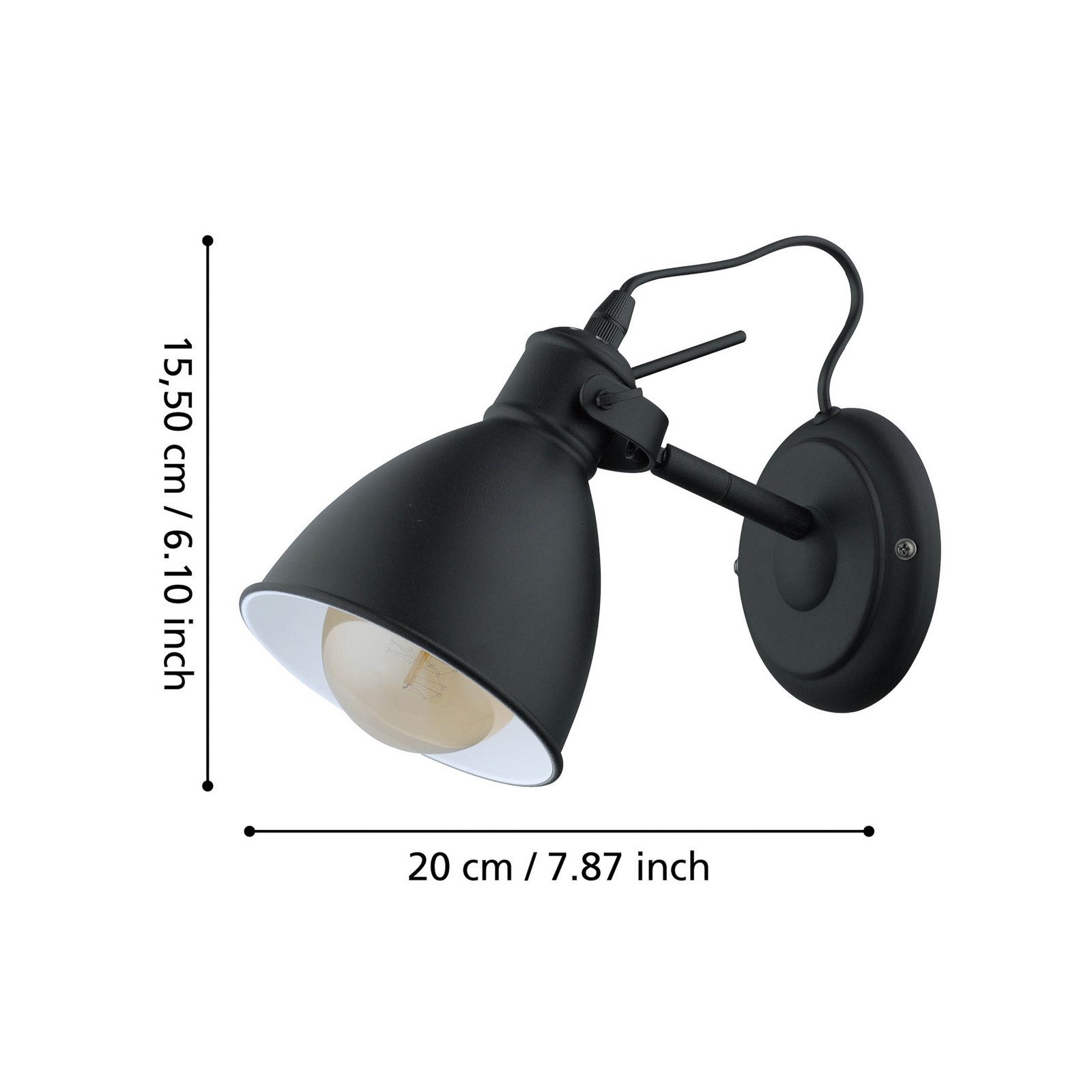 Priddy vintage fali lámpa, fekete