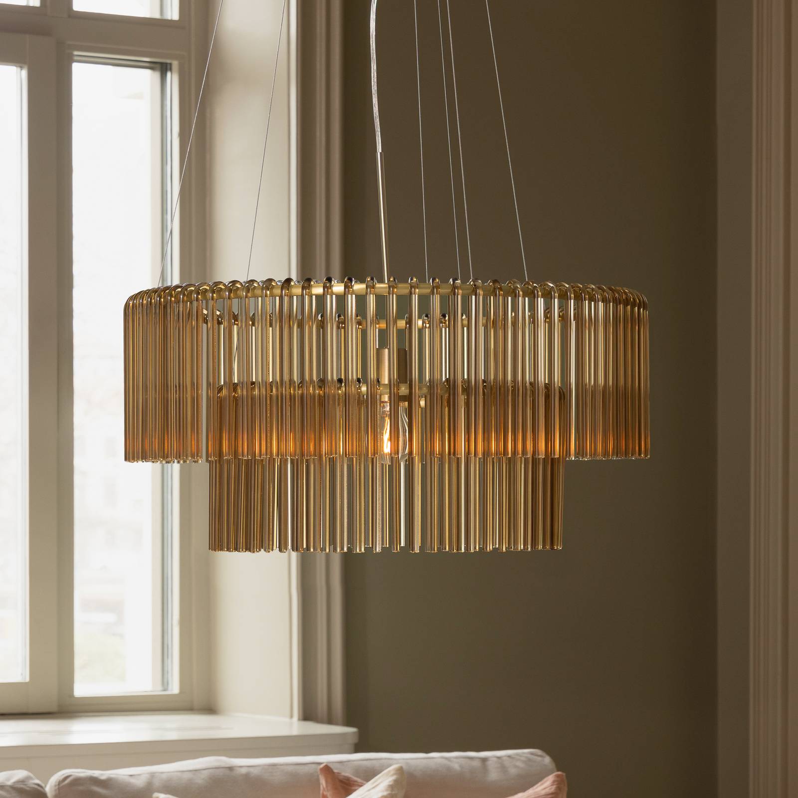 Żyrandol Globen Lighting HOOK 60, szkło, kolor koniakowy