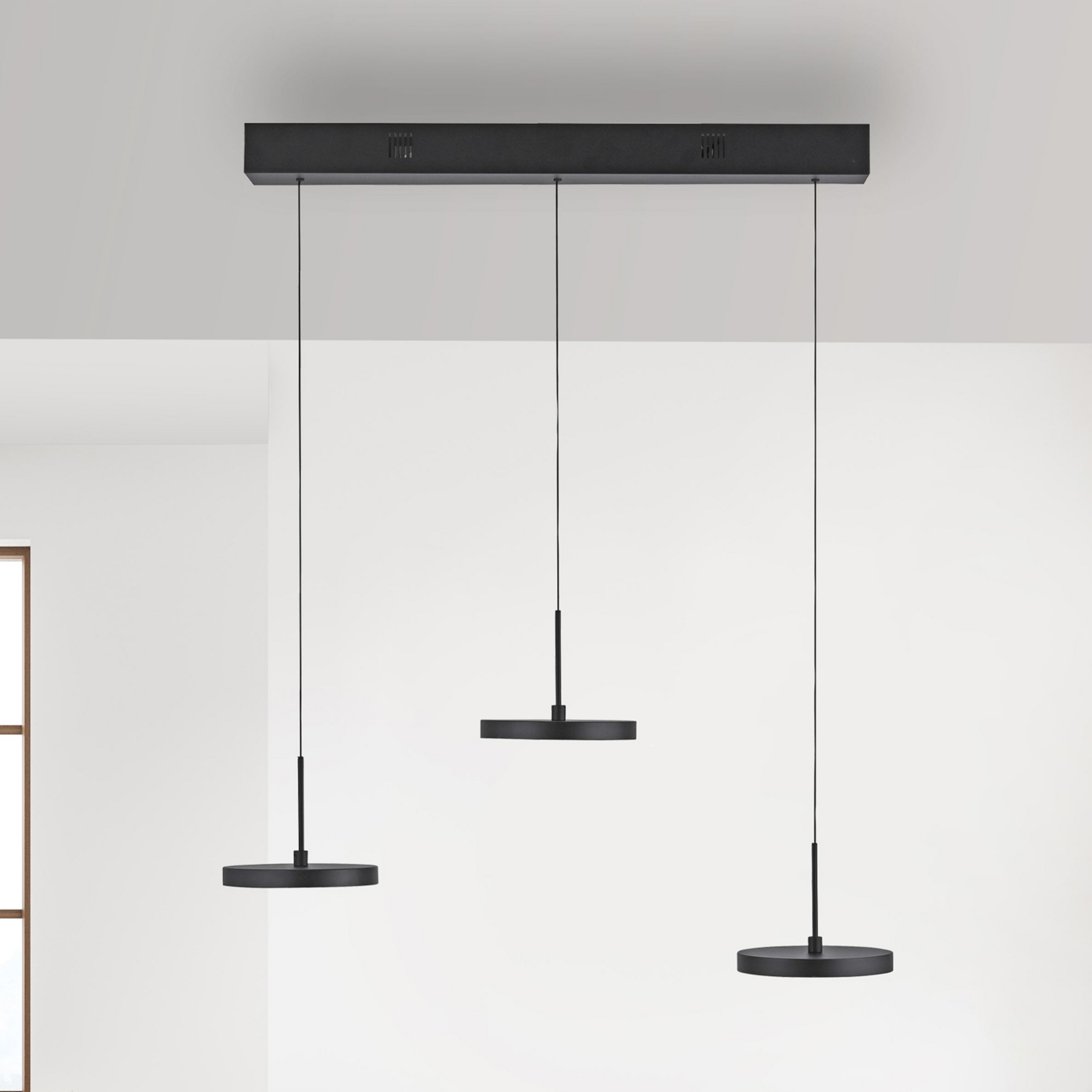 JUST LIGHT. LED-Hängeleuchte Plata, schwarz, 3-fl., 3.000 K