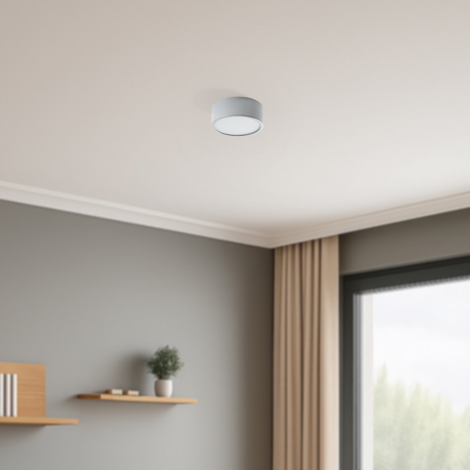 Cleo 200 taklampe, grå, sensor, IP20, Ø 20 cm, E27