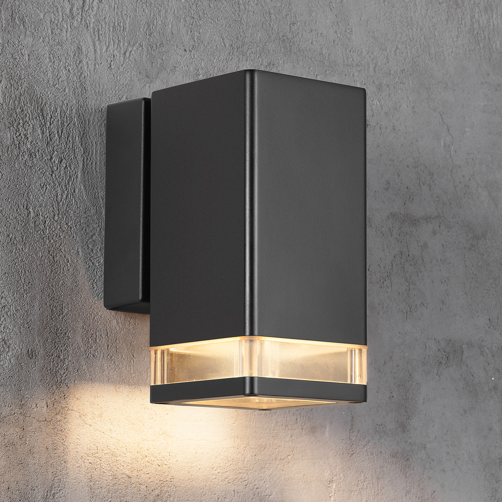 Nordlux Elm outdoor wall light in a modern angular shape, aluminium, plastic, GU10, 20 W, energy efficiency: A++, W: 11 cm, H: 18 cm
