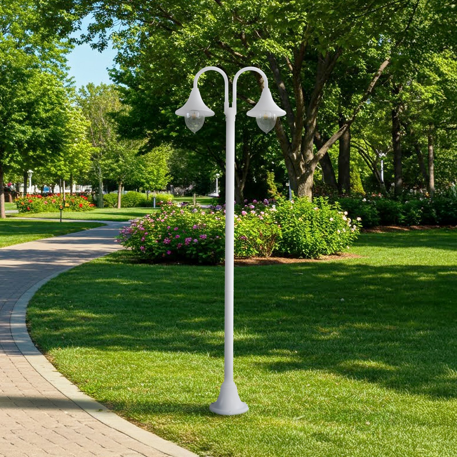 Lindby Außenleuchte Madea, weiß, 2-flg., 213 cm, E27, IP44