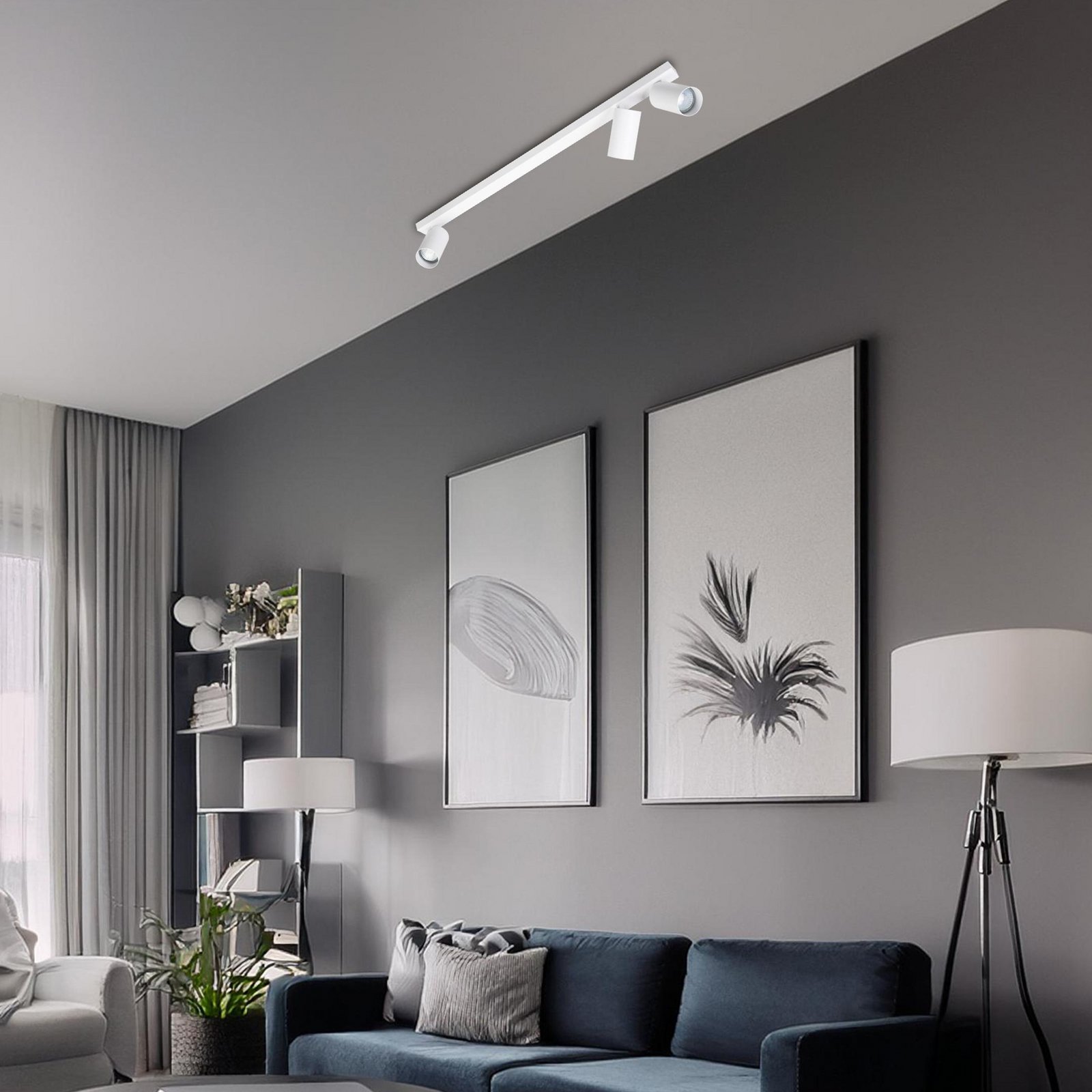 Hero downlight, white, 3-bulb, 70 cm, metal, GU10
