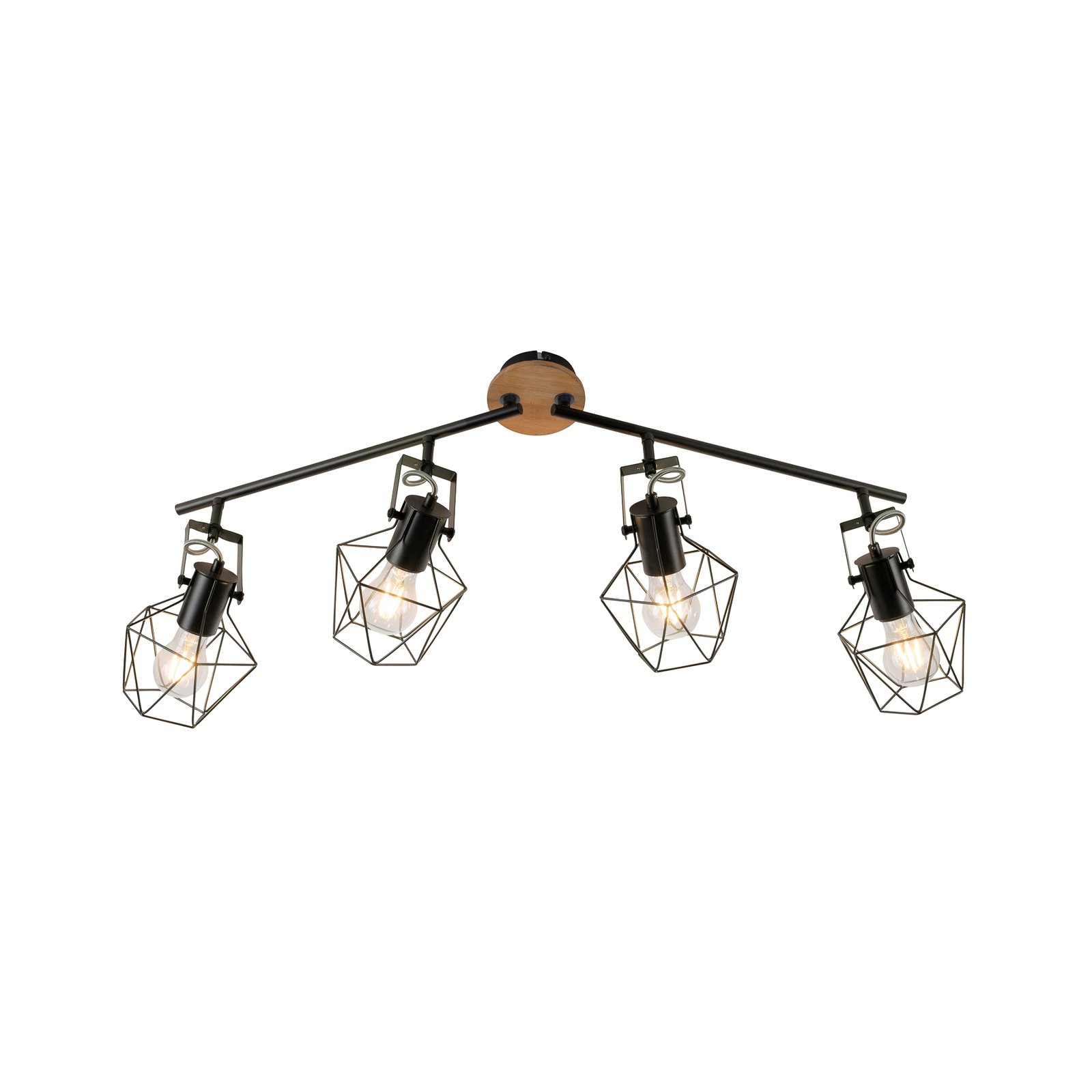 Ceiling lamp Jaro adjustable black/wood 4-bulb