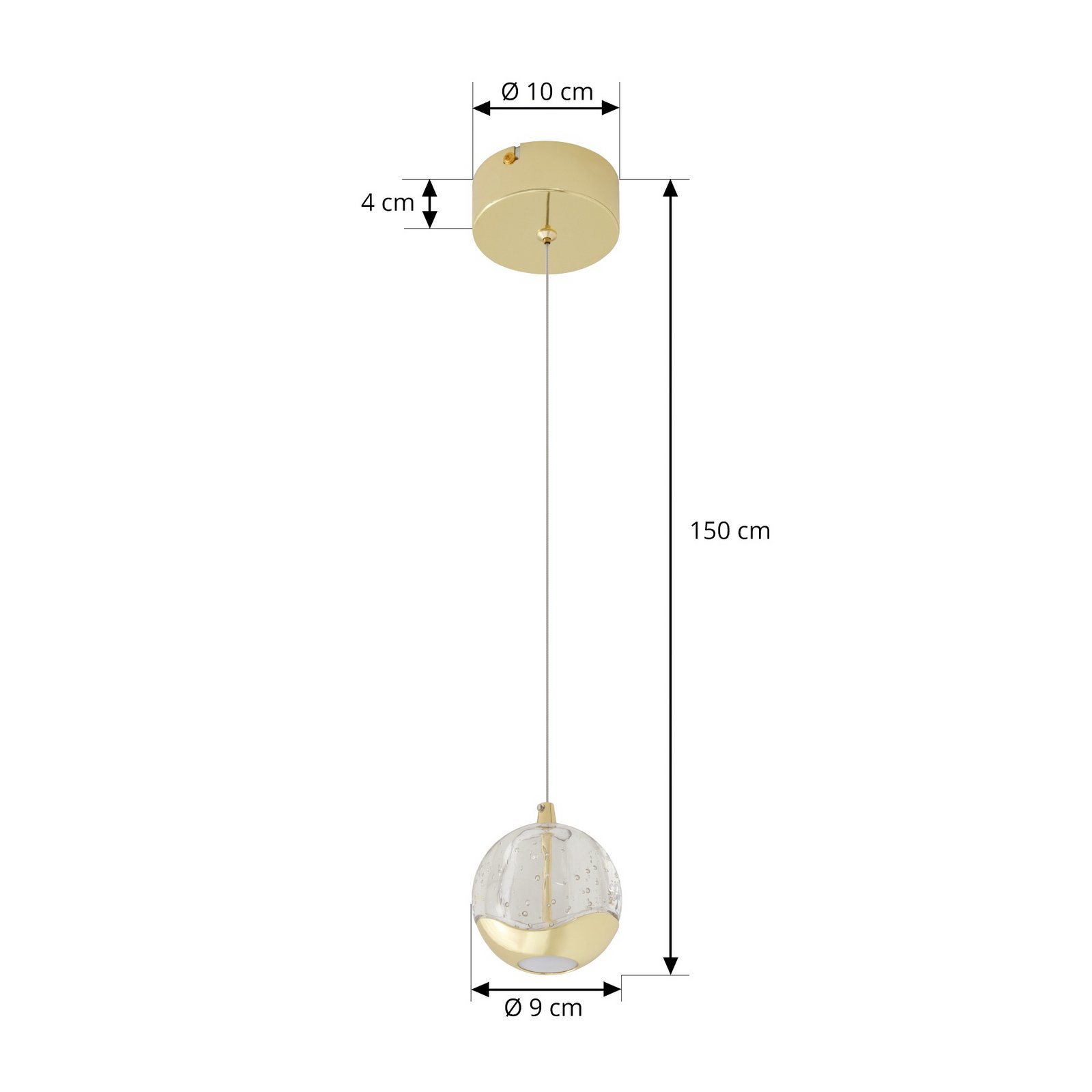 Lucande LED hanglamp Hayley, Ø 9 cm, goudkleurig, glas