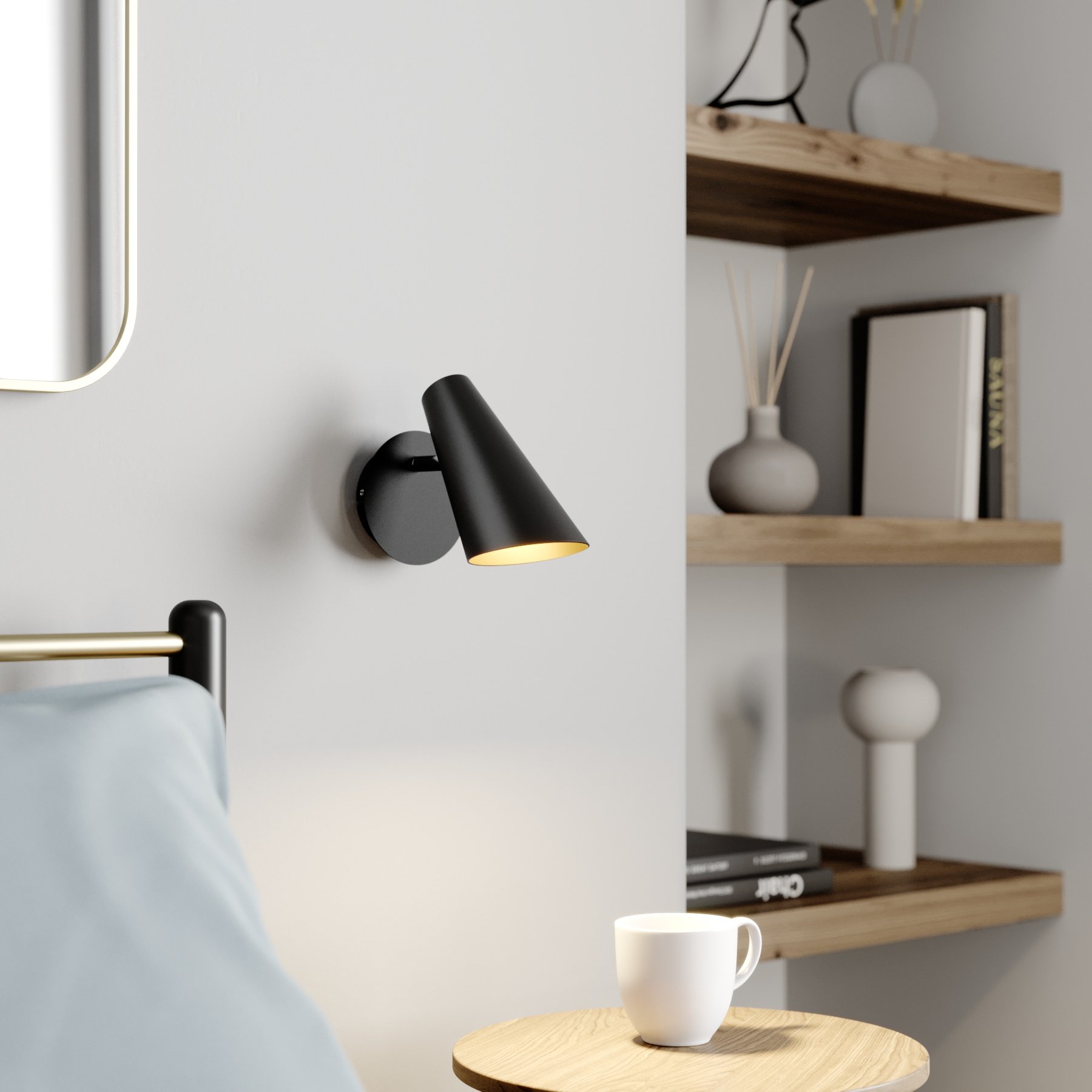 Lucande Wibke wall light in black, for Living / Dining Room, metal, GU10, 28 W, energy efficiency: A++, W: 9 cm, H: 24 cm