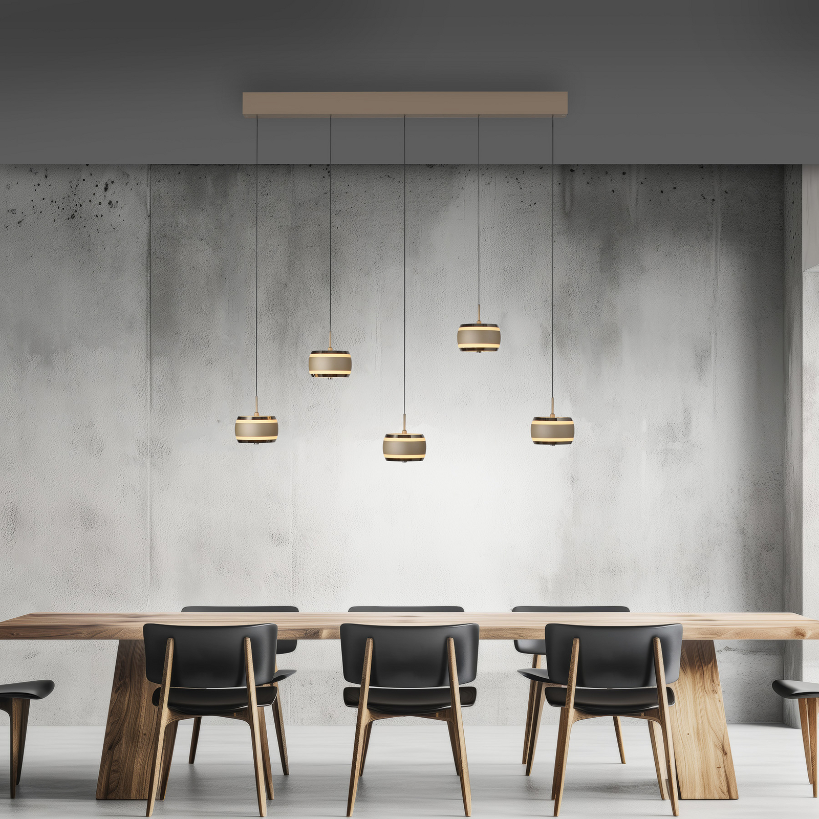 PURE LED-Hängelampe Falling Rings, bronze Länge 101 cm 5-fl.